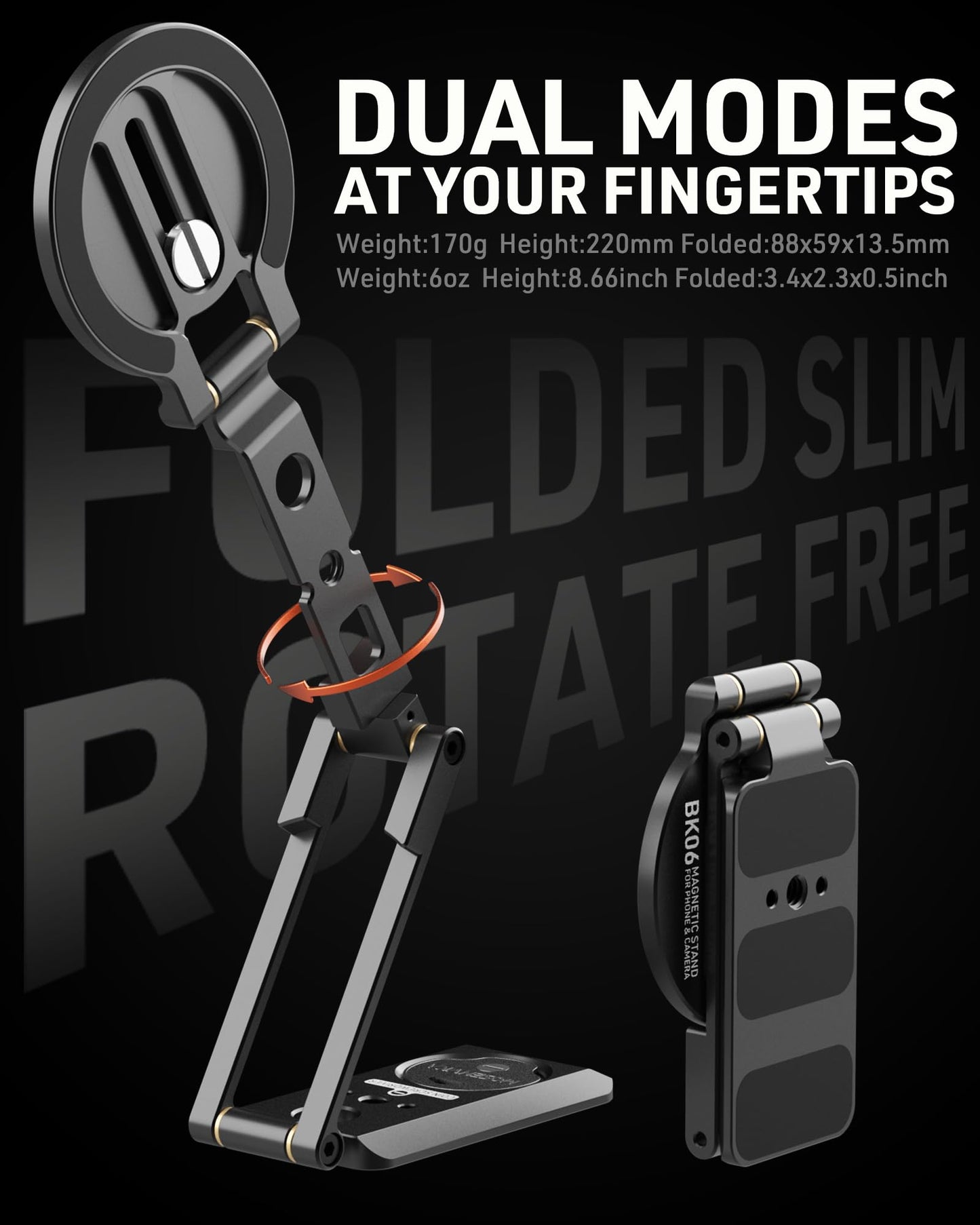 MOSENVKA 2-in-1 Magnetic Phone Mount & Action Camera Stand, N52 Magnet for Gym | Foldable Desk Holder Arca-Swiss & 1/4" Screw, for MagSafe iPhone, DJI Osmo Pocket 4/3, for GoPro 13/12 |Design Patented