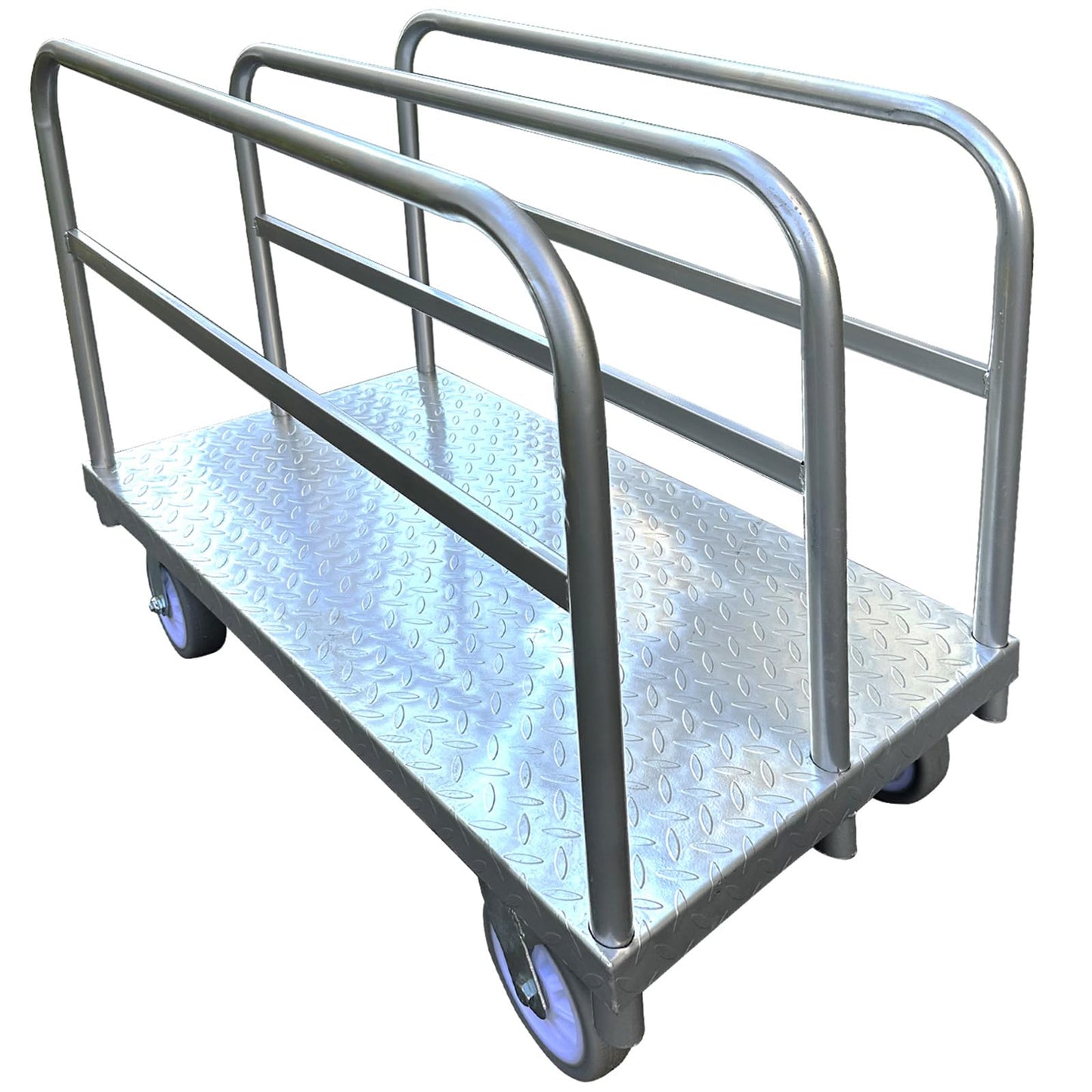 Steel Panel Truck Cart Platform Truck, Heavy Duty Lumber Drywall Dolly, 6" Swivel Brake Casters, 3 Side Handrails, Hold up to 2000lbs (39" x 24")