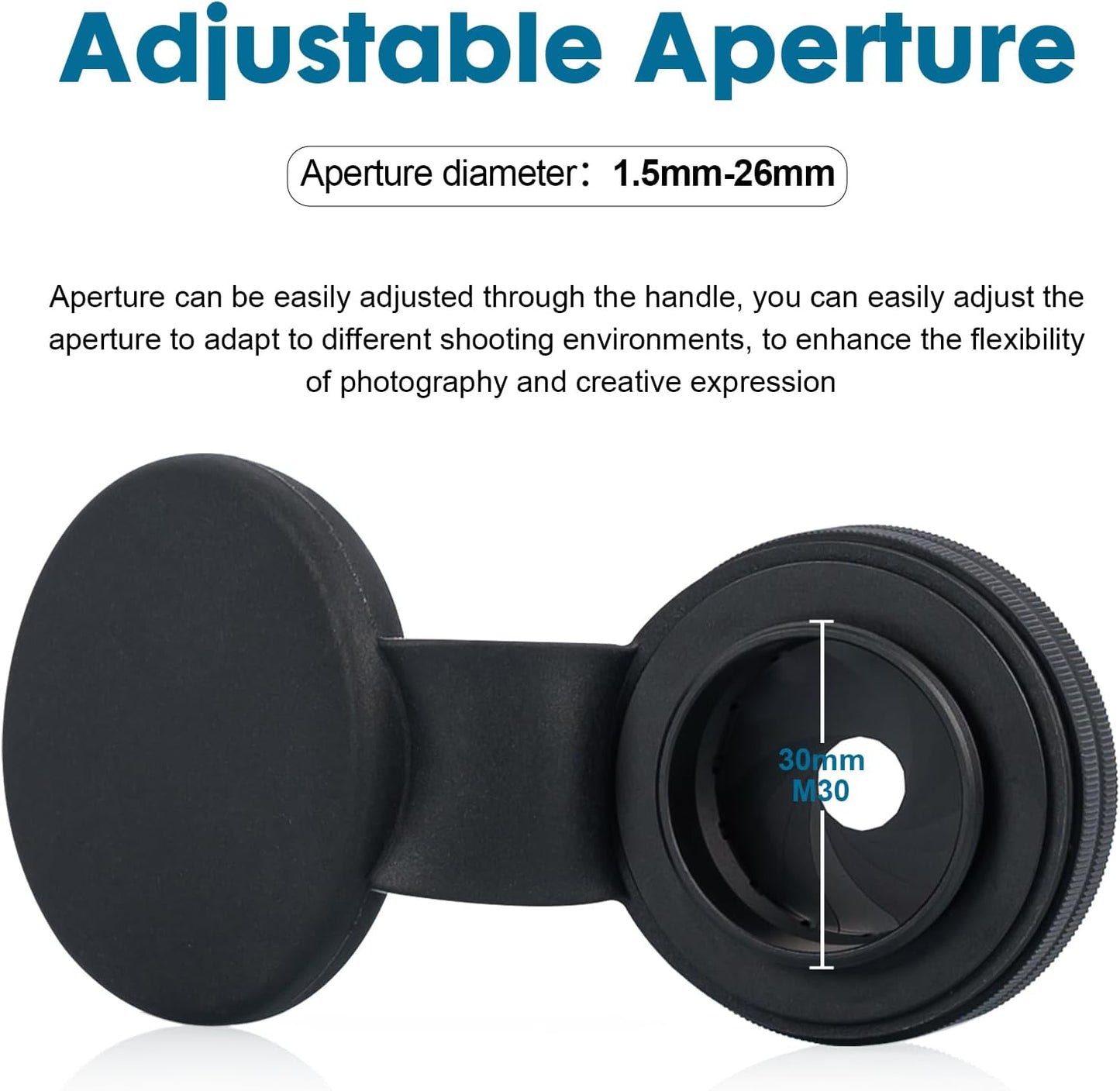 M30 1.5-26mm 14(Adjustable Set x1) Adjustable Iris Filter Cover Iris Aperture Diaphragm Adapter Optical Diaphragm Lens