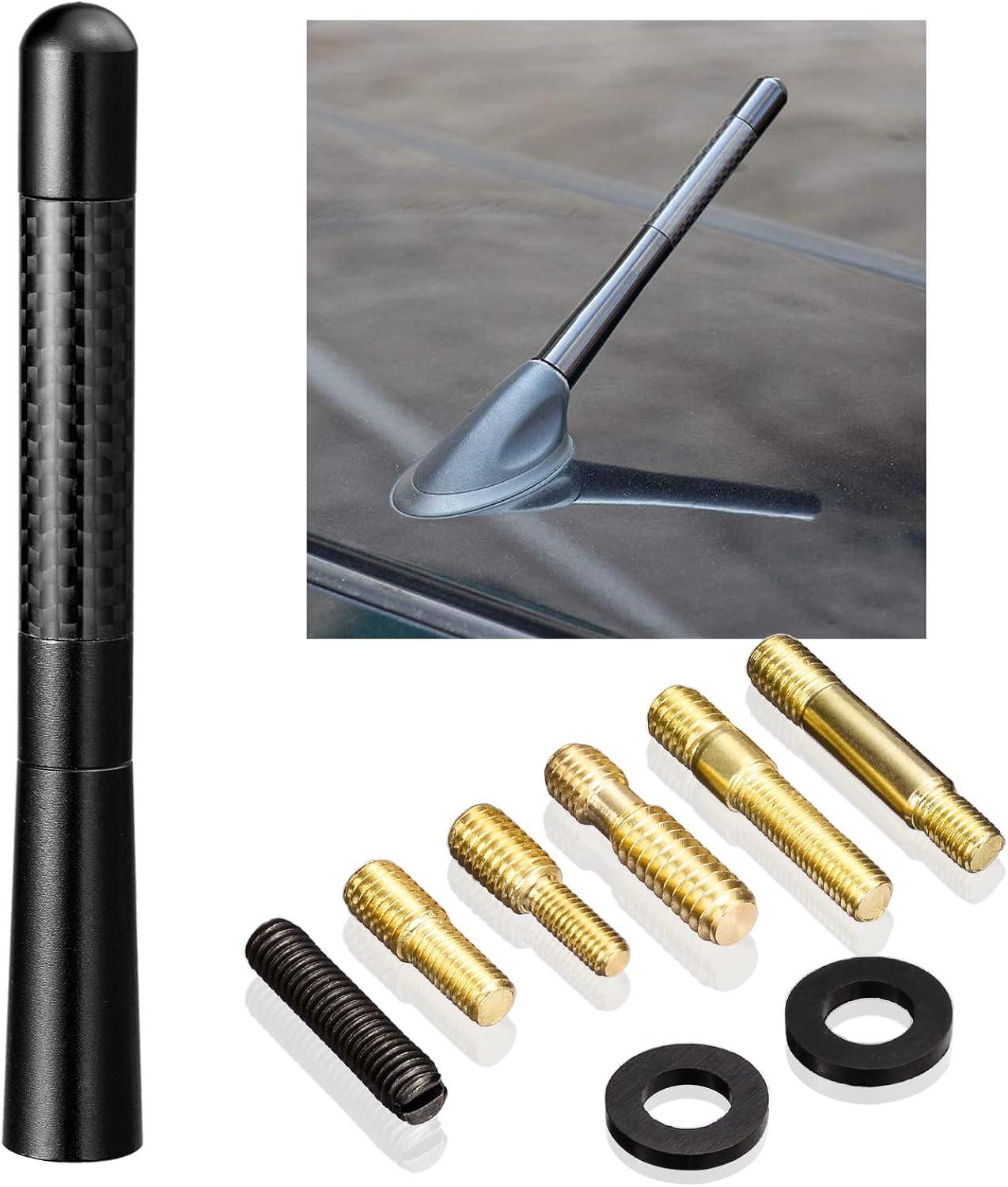 BINGFU Carbon Fiber Vehicle Antenna - Short Replacement for Cars & Trucks