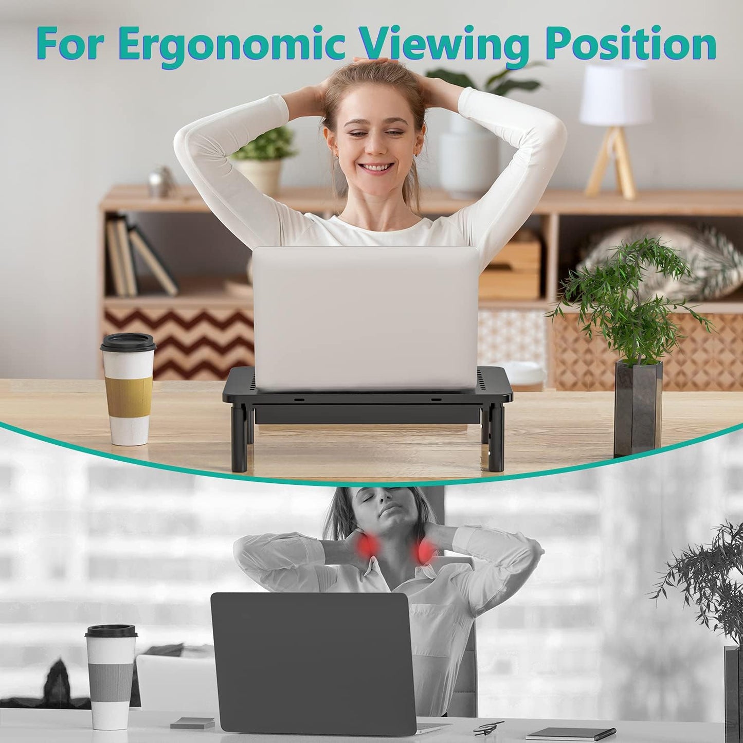 3 (STT003D-B), 1 Pack, WALI Computer Monitor Stand with Storage, Desk Monitor Riser Height Adjustable, Laptop Riser