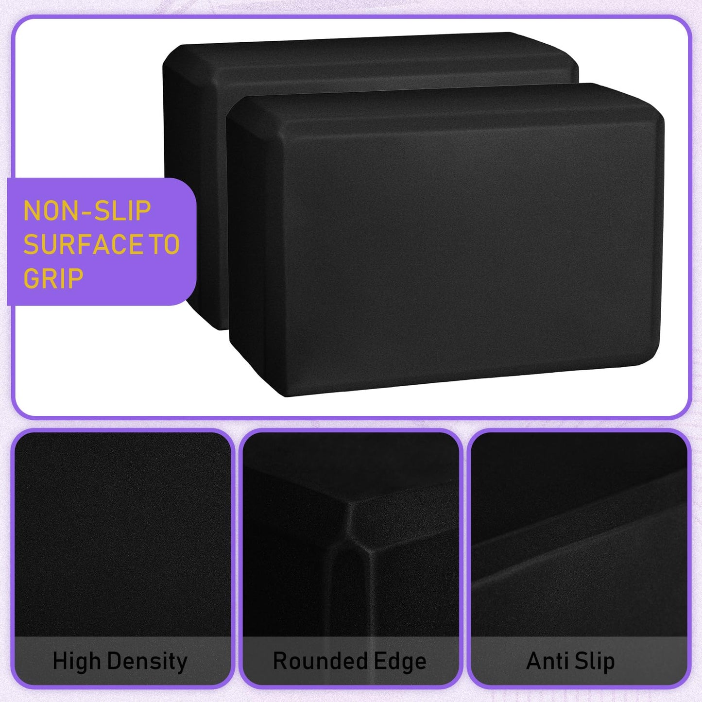 Wettarn 6 Pack Yoga Blocks 9 x 6 x 4 Inch EVA Foam Lightweight Non Slip Yoga Props for Pilates Stretching Meditation(Black)