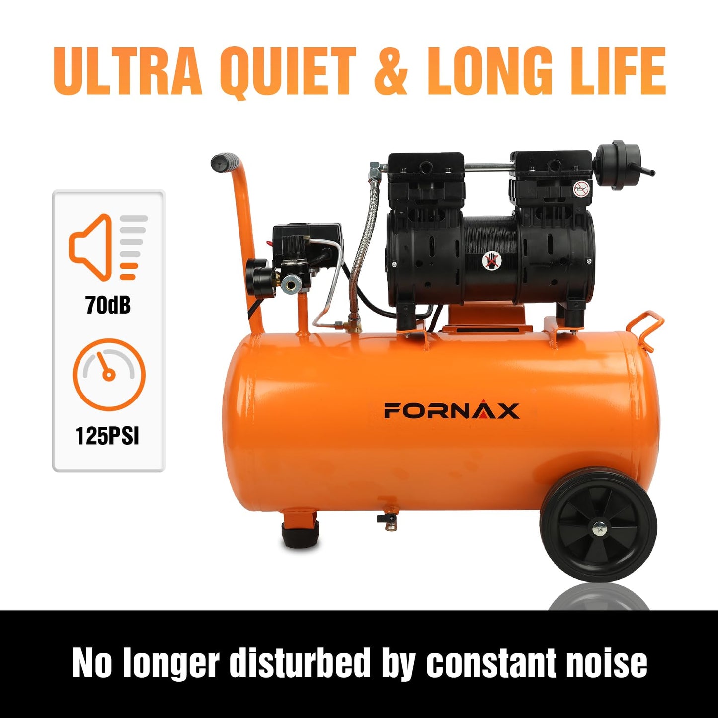 FORNAX 8 Gallon Air Compressor, 1HP 2.2 CFM, Max 125 PSI Oil-Free Air Compressor Tank, 70 dB Ultra Quiet Compressor for Nail Guns, Tire Inflation, and DIY Home Projects