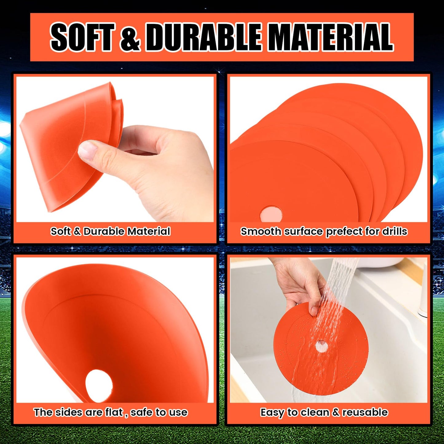 Silipull 24 Pcs 6 inch Flat Cones Spot Markers Non-Skid Floor Hole Soccer Cones Field Court Spot Markers Flat Discs Soccer Training Equipment for Football Sports Speed Agility Practice (Orange)