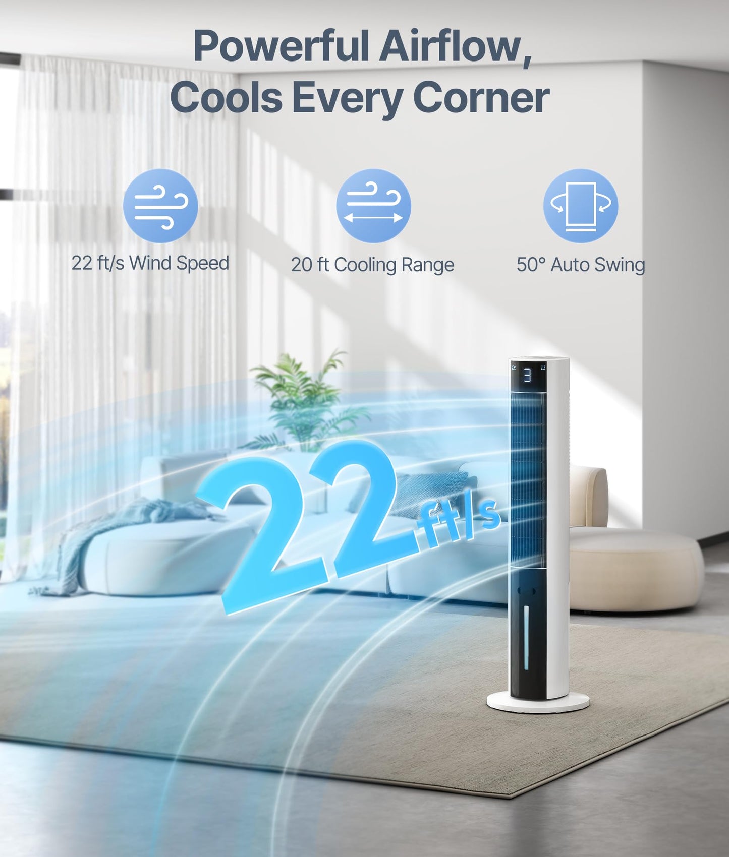 EXNOS Evaporative Air Swamp Cooler - 38inch Cooling Fans that Blow Cold Air for Bedroom, Portable Tower Fan with 3L Water Tank, Ice Packs, Remote Control, 3 Speeds