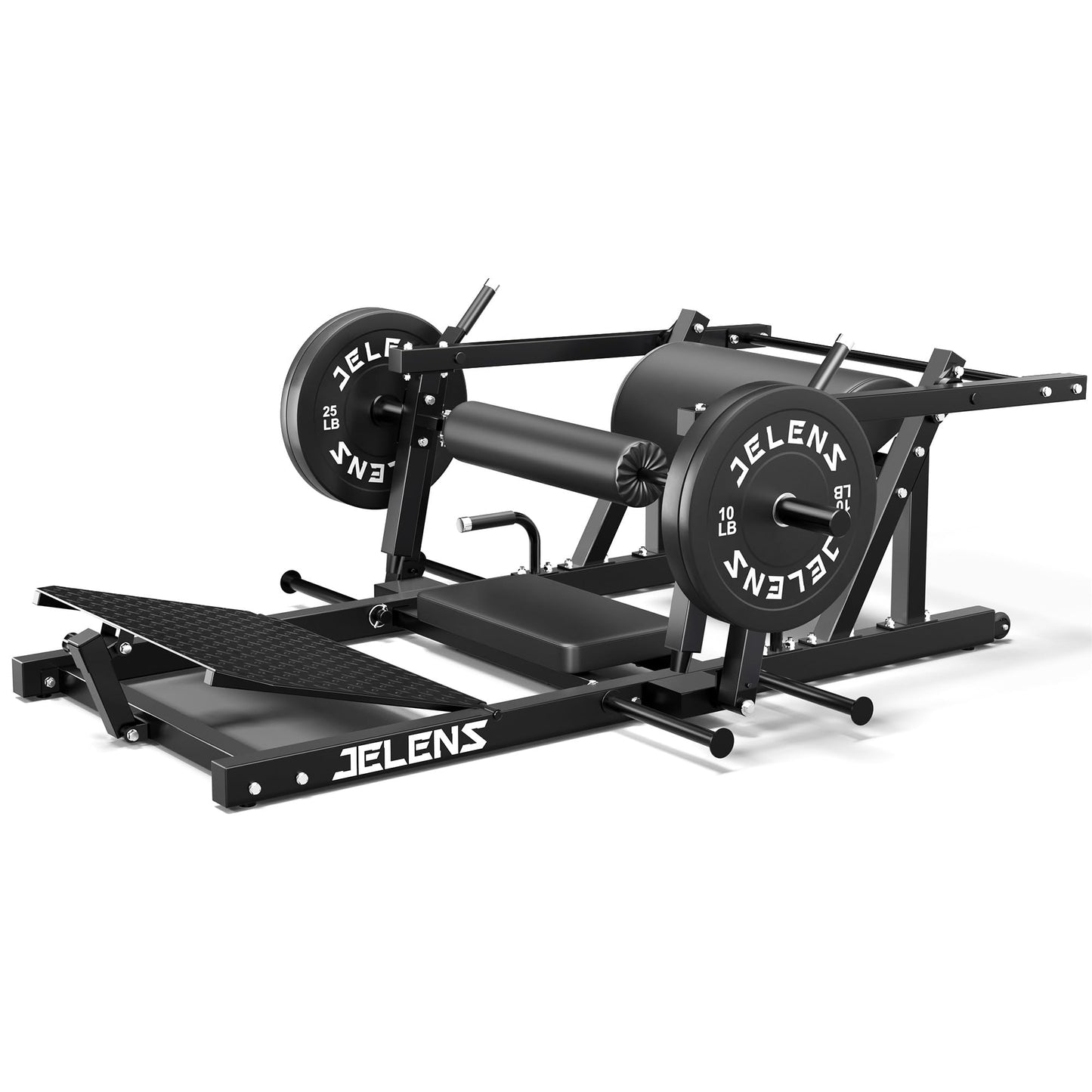 JELENS Hip Thrust Machine, 800LB Glute Bridge Machine with Weight Holder, Heavy Duty Plate-Loaded Butt Workout Equipment, Glute Trainer for Home Gym (Black, 70lbs Black Weight Package)