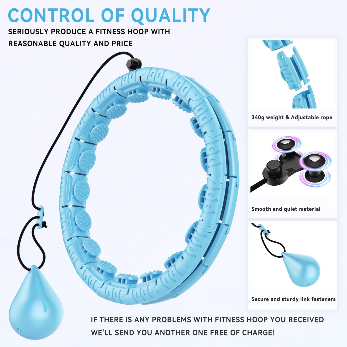 Infinity Weighted Hoop with Sweat Belt,Weighted Hoop for Adults Weight Loss,Smart Waist Exercise Ring Infinity Fitness Hoop Plus Size,Waist Trimmer Workout Equipment for Women (Steady Blue)