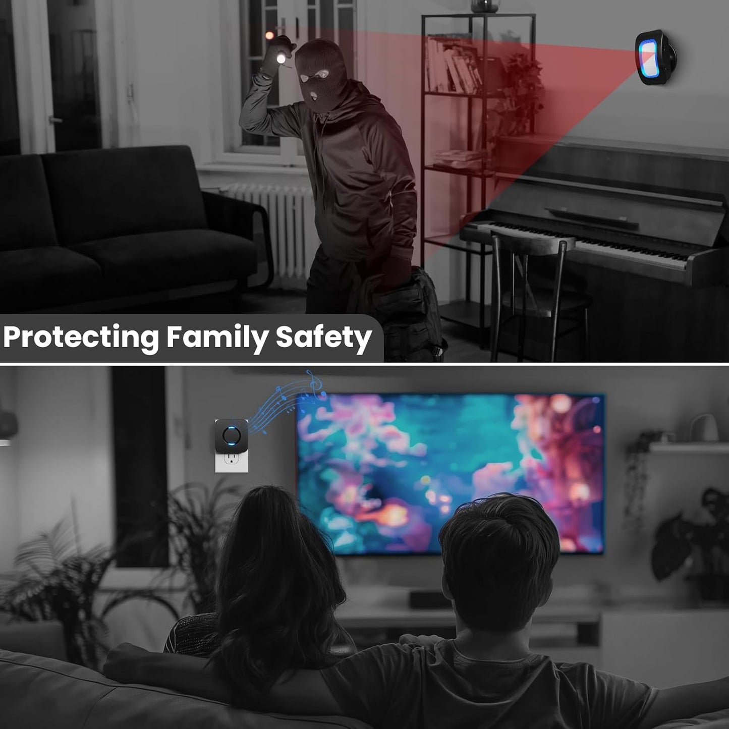 COTINSE 500 Wireless Motion Sensor LED Light - Motion Detector Alarm Chimes Door Sensor with FT Range Security Alert
