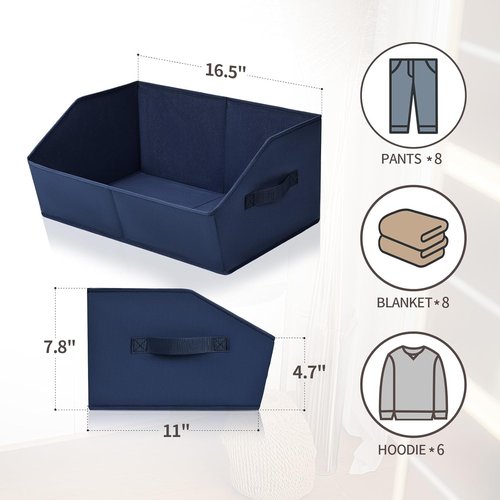 Homsorout Decorative Storage Baskets - Trapezoid Closet Bins with Handles, 10 Pack, Navy Blue