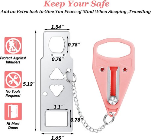 AceMining Portable Door Lock - Enhance Home Security & Privacy | Travel Lockdown for Hotels & Apartments - Pink (1 Pack)