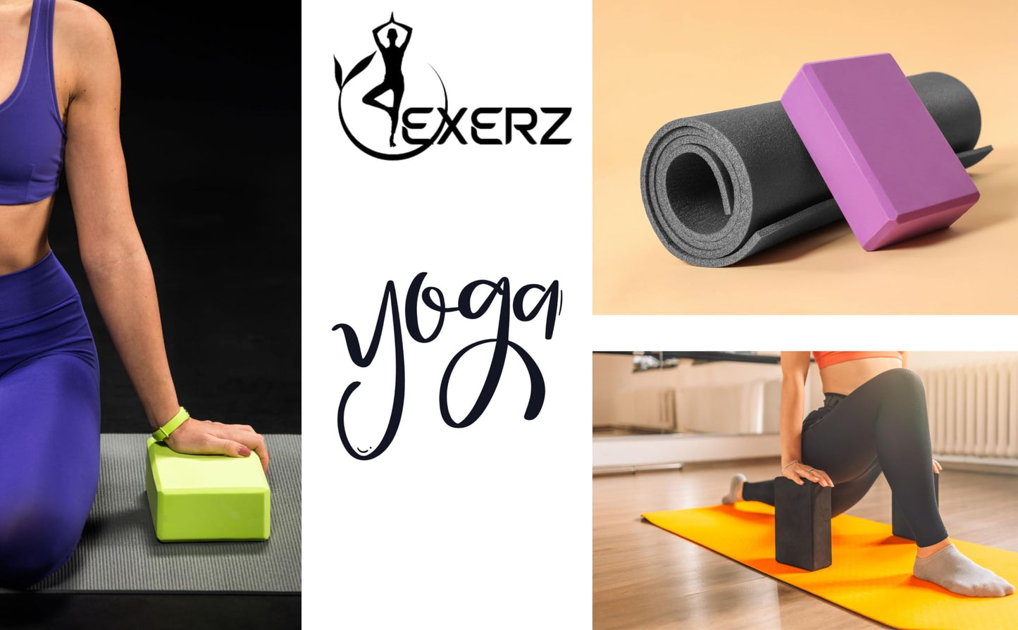 EXERZ Yoga Blocks 2 pack, Gym Blocks, Exercise Workout Fitness Bricks, Pilates Stretch Handstand Non-Slip (Black 2pcs)