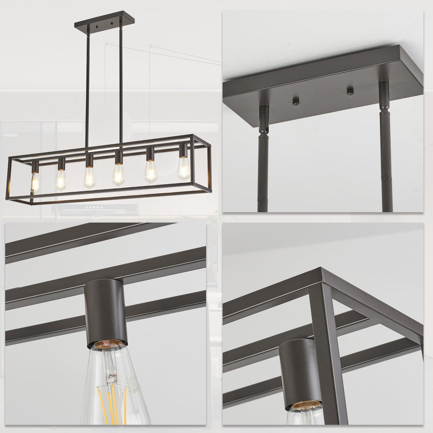 HQZBPT Dining Room Light Fixture, Kitchen Fixture Lights Pendant Lights Kitchen Island Oil Rubbed Bronze 6-Light Industrial Pendant Lighting for Kitchen Island