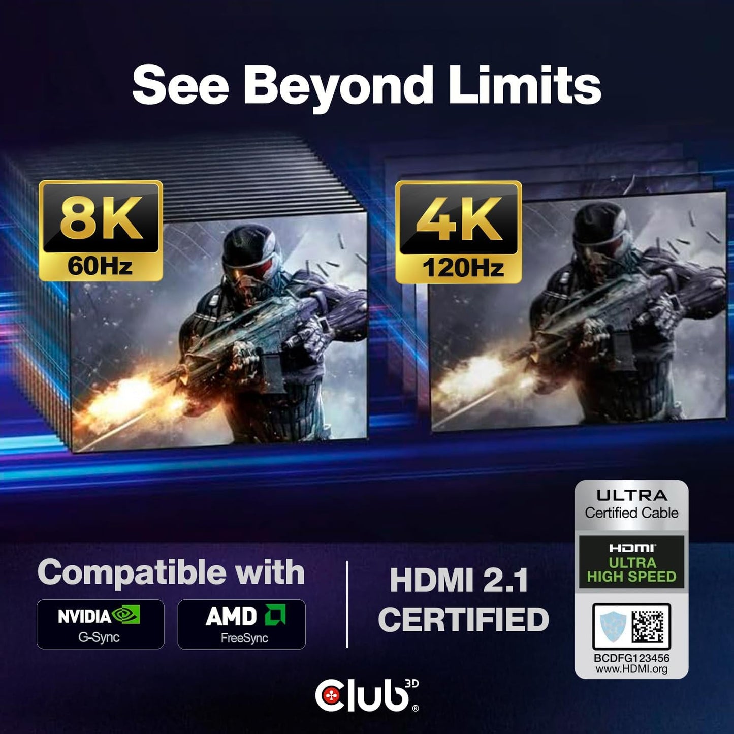 Club3D CAC-1372 2.1 4K 120Hz 8K 60Hz 2m 6.56ft Ultra High Speed HDMI Certified Cable M/M
