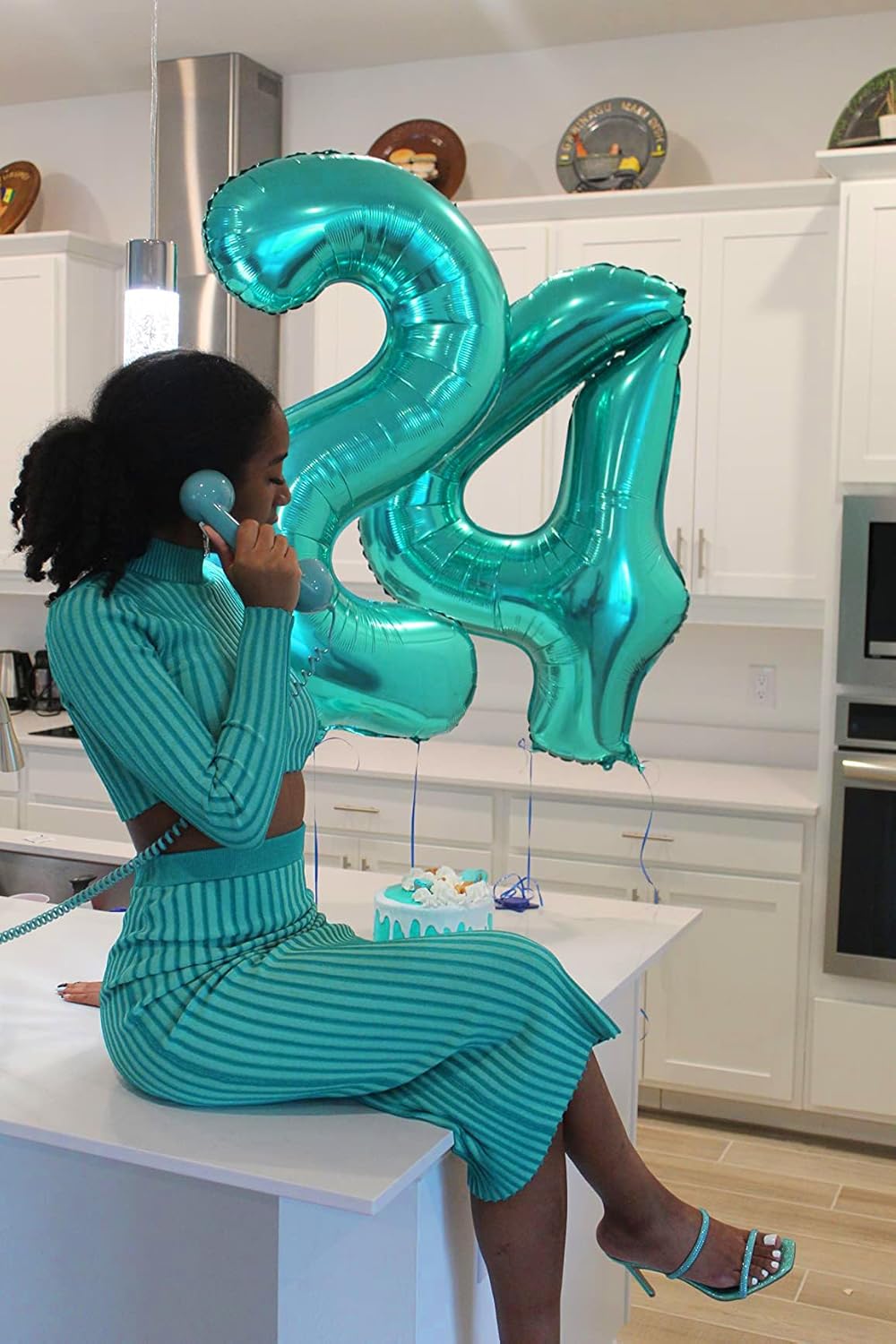 Skiennix 40-Inch Large Number Balloon - Blue-Green 4 for Birthday Parties & Celebrations