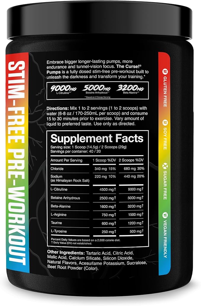JNX SPORTS The Curse! Pump ??Stim-Free Pre-Workout | Sour Candy 40 Serves | Caffeine-Free Pump Pre Workout, Non-Stim Nitric Oxide Preworkout for Men & Women