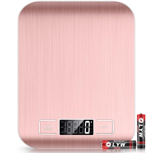 Mik-Nana Digital Kitchen Scale - 10kg/22lb Capacity, Pink Color, Precise 1g Graduation, Easy Clean Stainless Steel