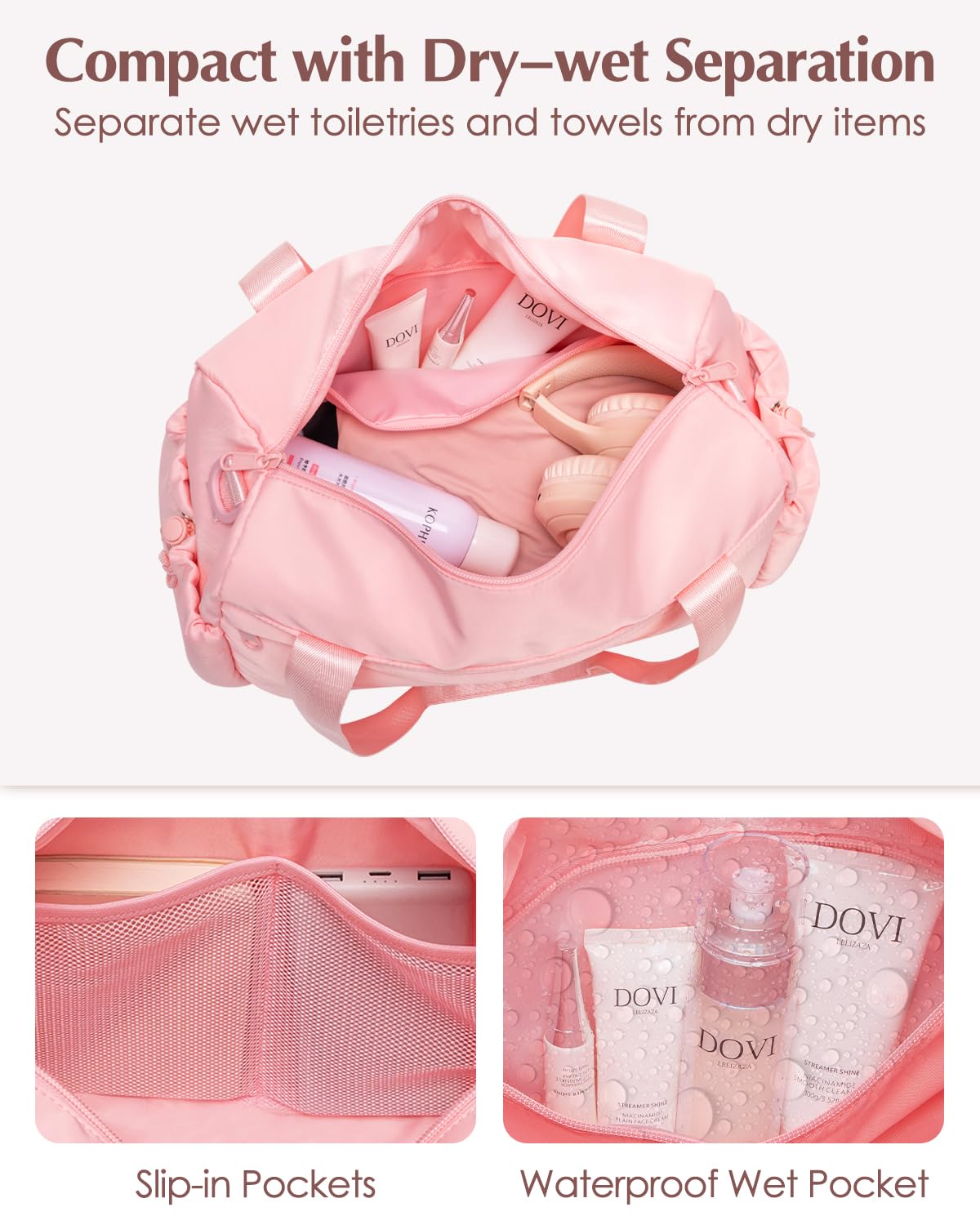 Small Gym Bag, Mini Gym Bag for Women with Yoga Mat Holder and Wet Compartment, Cute Small Yoga Mat Bag with Water Bottle Pocket for Workout Dance, Pink