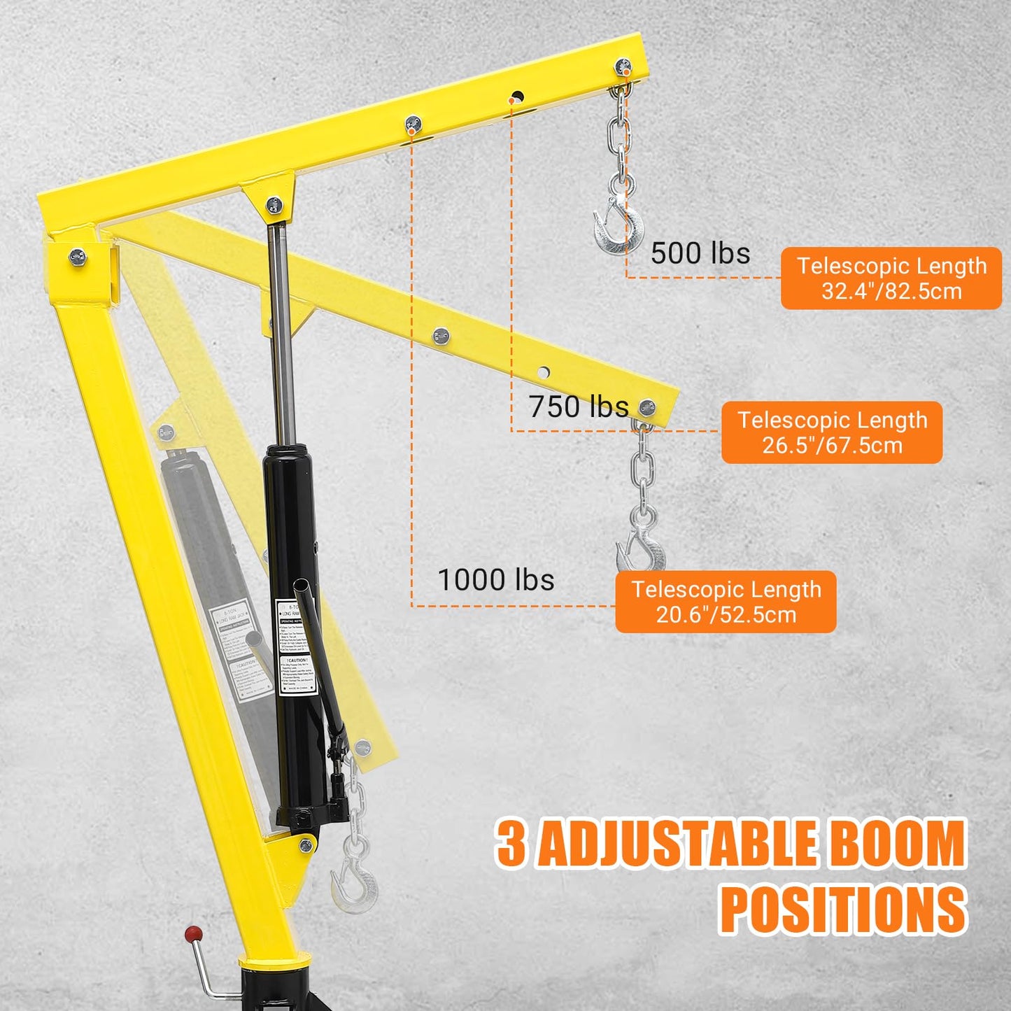 Towallmark Hydraulic Pickup Truck Crane, 1000 lbs Capacity with 3 Boom Capacities of 500 lbs, 750 lbs & 1000 lbs for Lifting Goods in Construction, Industry, Forestry