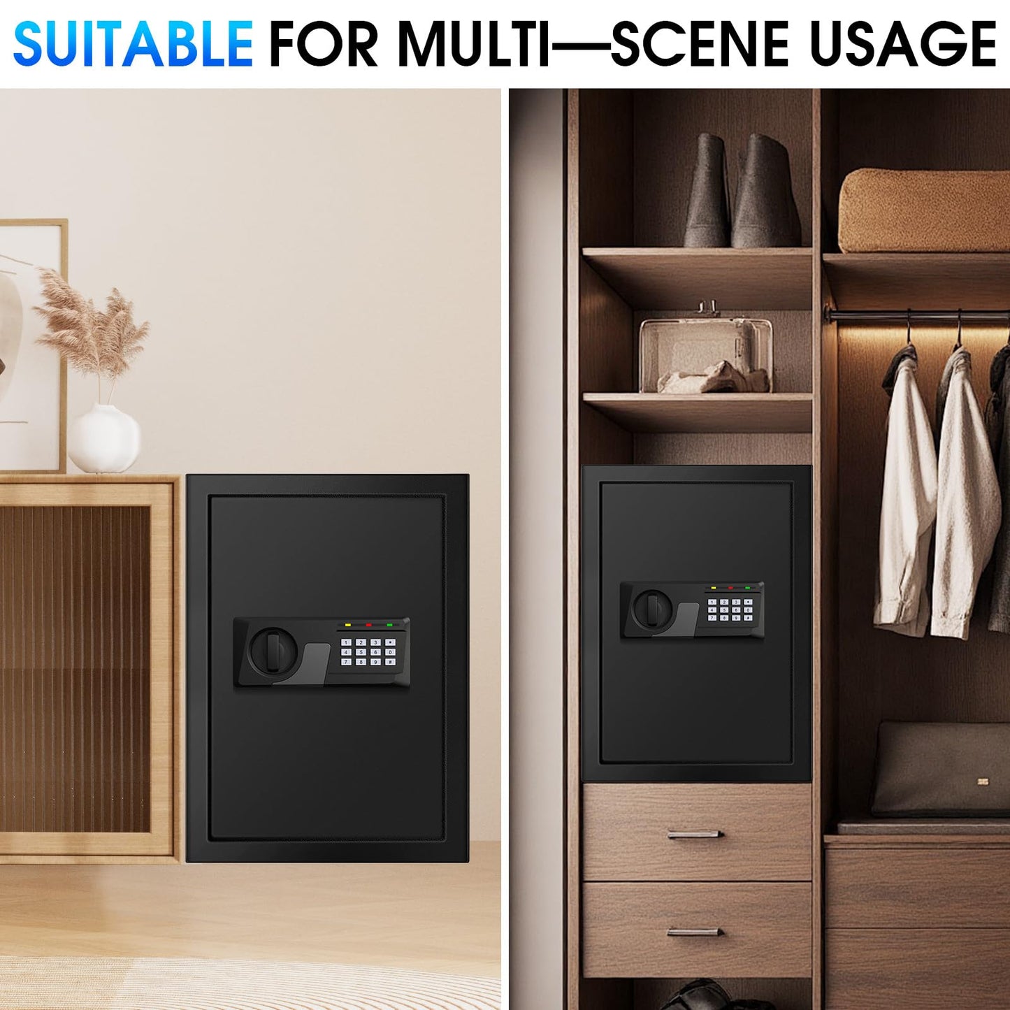 3.3 Cuft Large Fire Proof Safes for Home Use, Personal Fire Safe Box with Electronic Keypad and Spare Key, Removable Shelf, Digital Home Safe Fireproof Waterproof for Cash Documents Valuables