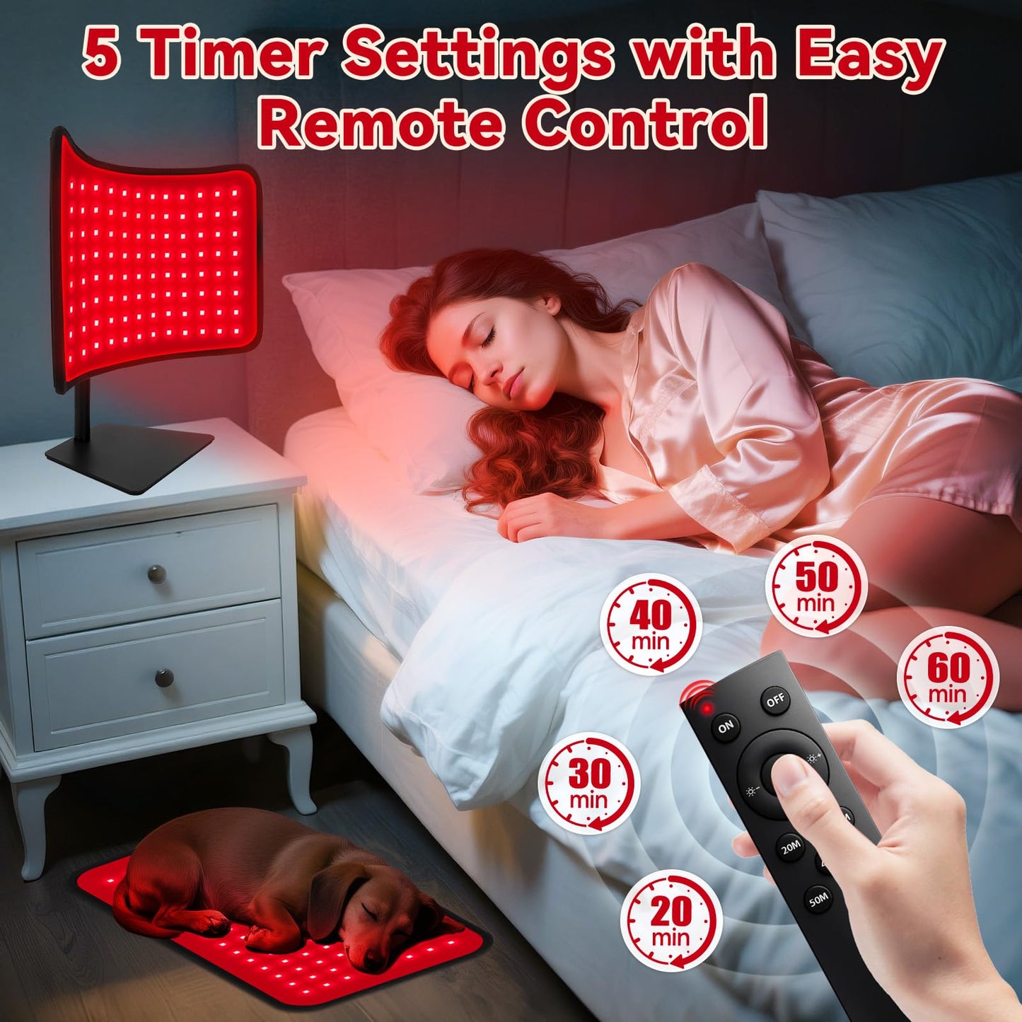 Red Light Therapy for Face Body, 2-in-1 Red Light Panel Device with Belt, 660nm & 850nm Near Infrared Light Therapy Lamp with Remote Control, 5 Adjustable Brightness & Timer, Gift for Women Men