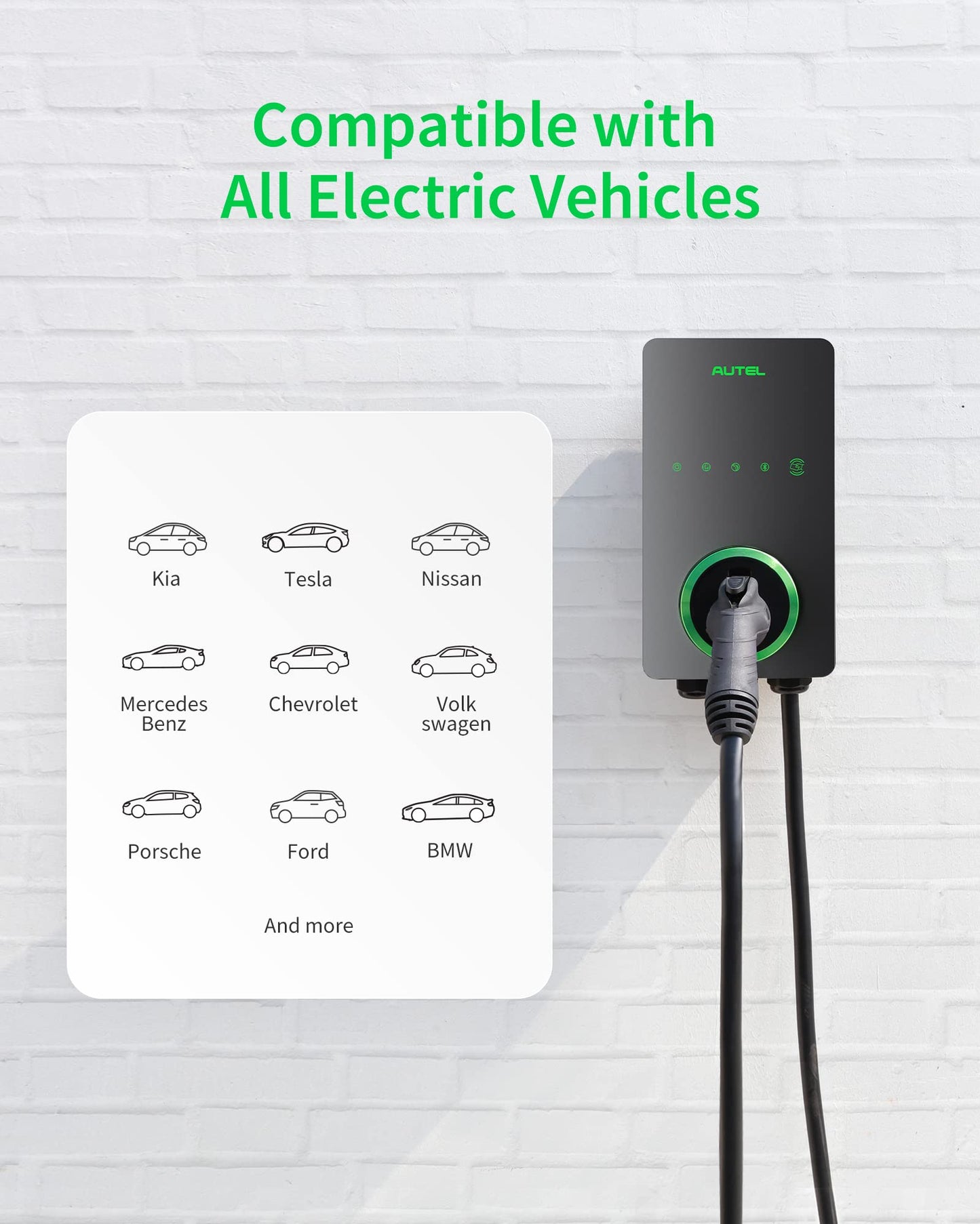 Autel Level 2 EV Charger up to 50Amp, 240V, Indoor/Outdoor Car Charging Station with J1772 Connector, Wi-Fi and Bluetooth Enabled EVSE, 25-Foot Cable, Hardwired, Dark Gray