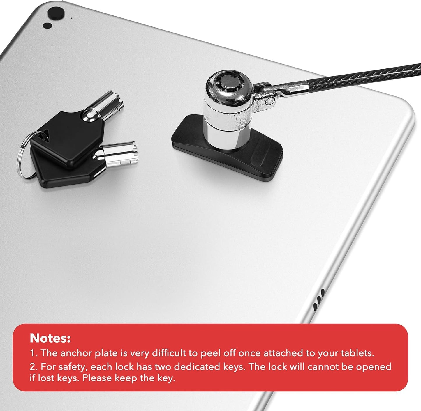 2 AboveTEK Laptop Lock, Tablet Lock Security Cable, Keys Sturdy Steel iPad Locking Kit w/Adhesive Anchors, Anti Theft