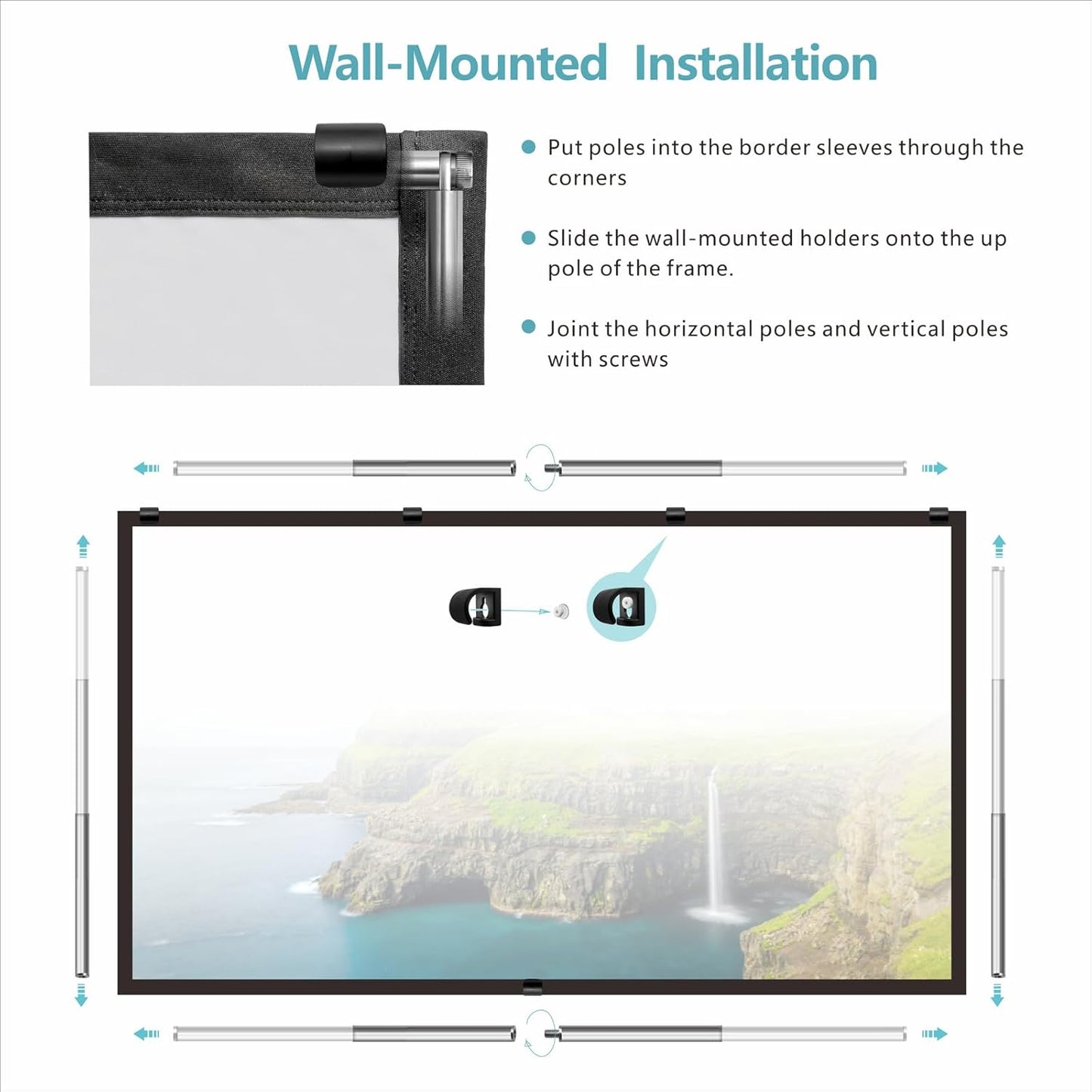 Yandood 16:9 4K (70 inch) Foldable Projector Screen with Stainless Steel Telescopic Rod Combination Frame HD