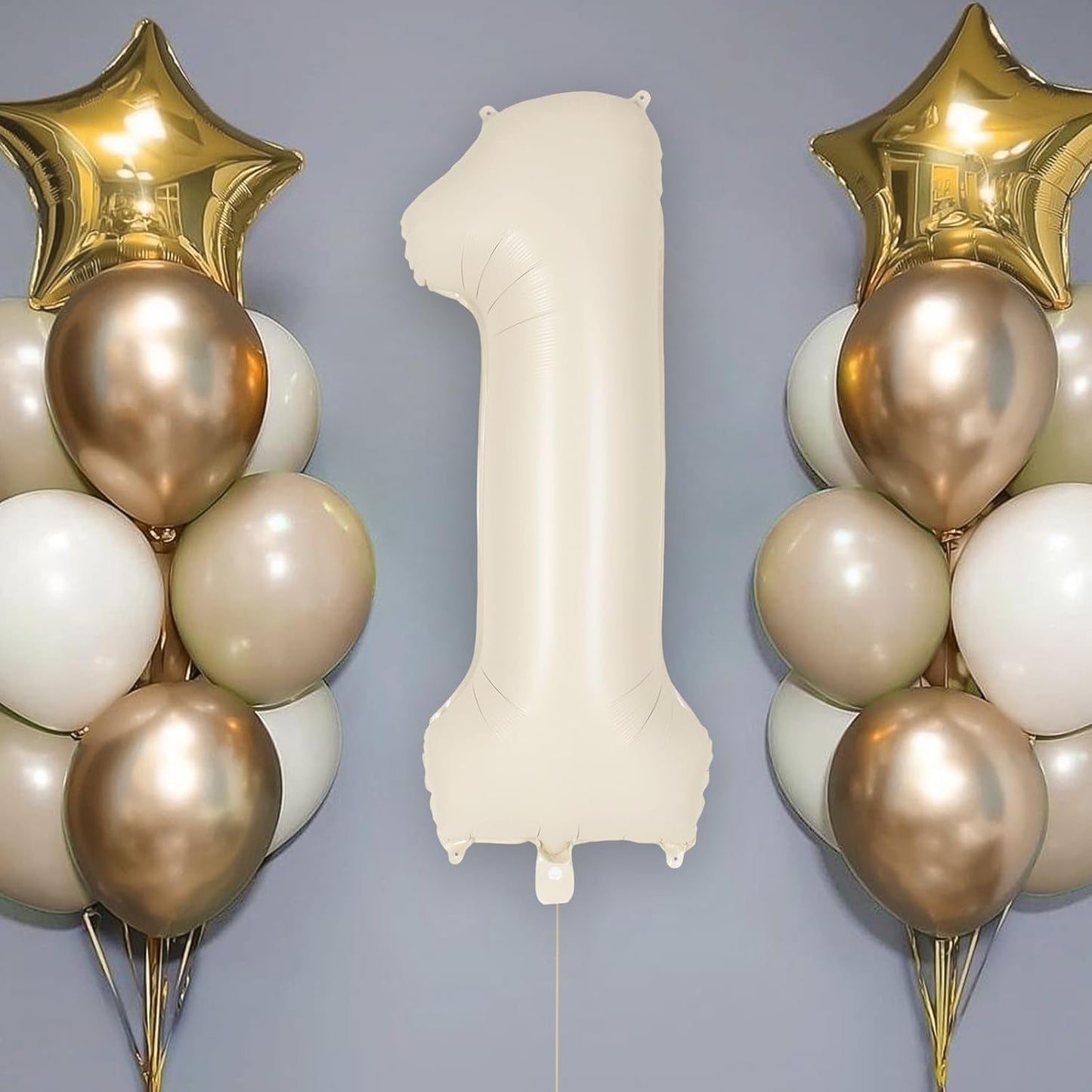 Skiennix Jumbo 40-Inch Number 1 Balloon - Giant Beige Mylar Foil for First Birthday Celebrations