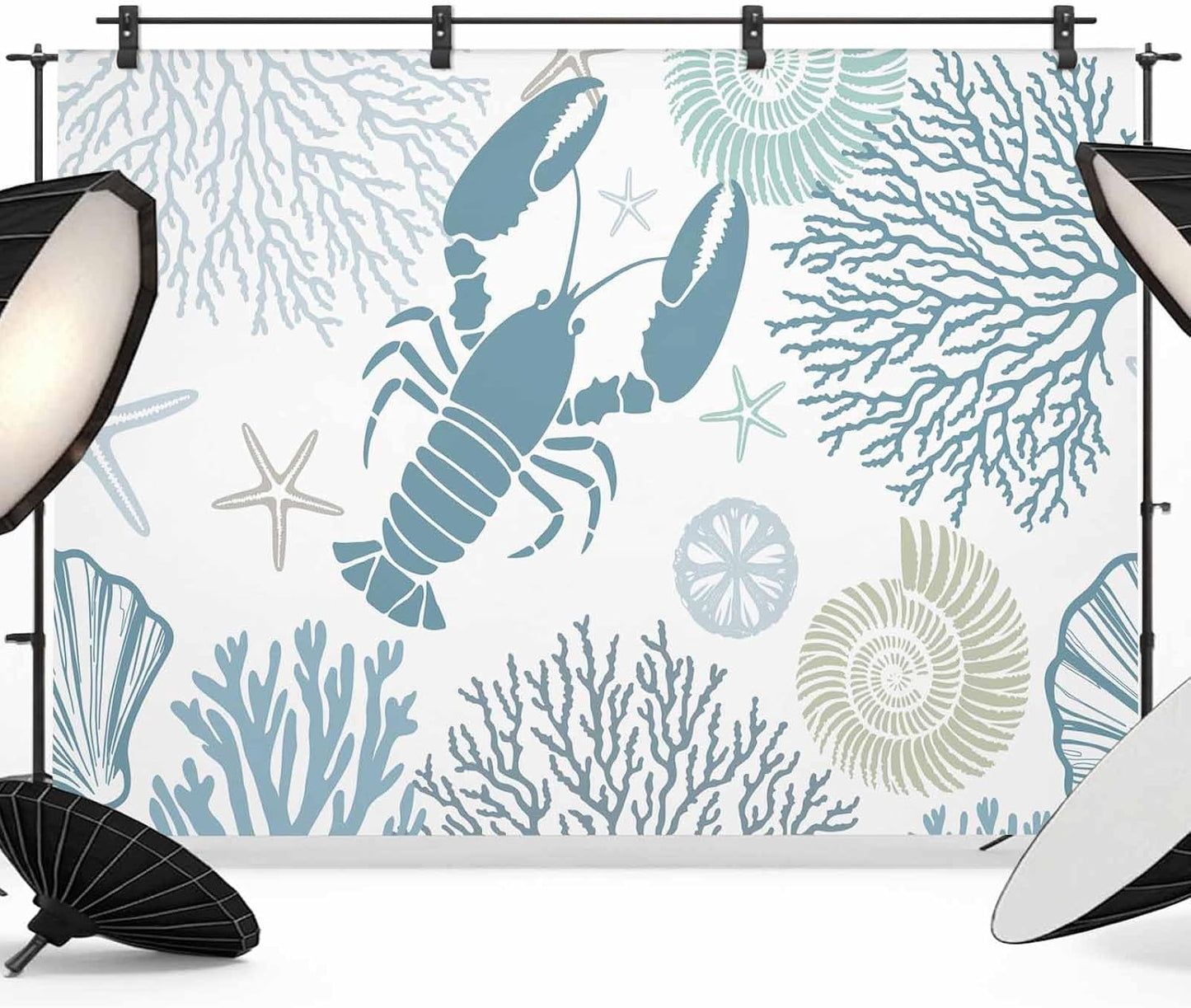 Znujuabbrel 12x8ft Photography Backdrop,Ocean Teal Blue Lobster Coral Starfish Professional Photo Backdrops