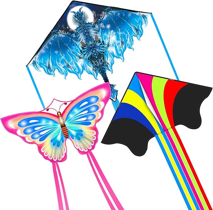 Kites for Kids & Adults, Beach Kites Set for Beginners, Easy to Fly Large Kites Pack for Boys and Girls, Kite String Included, Perfect for Outdoor Activities