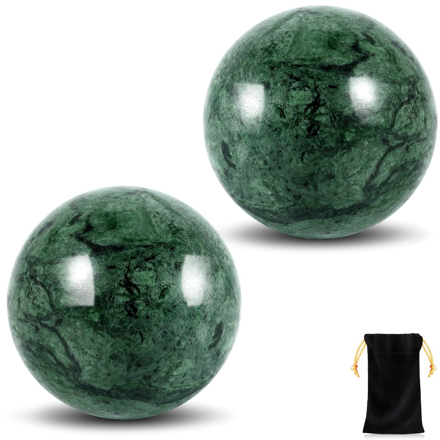 Learay 2Pcs Baoding Balls, Baoding Balls for Hand Therapy, Chinese Health Exercise Massage Balls with Carry Pouch for Stress Relief Meditation Ball(Green/1.57 inch)