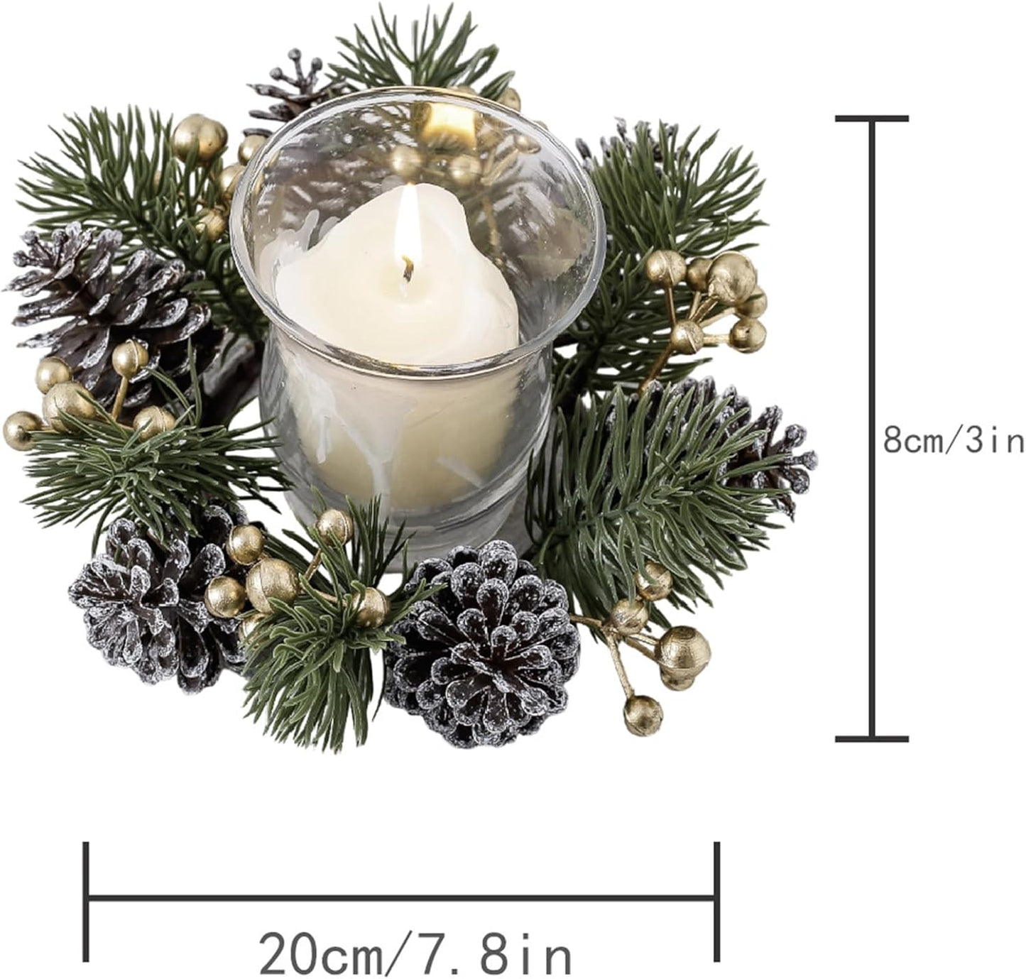 Regine Switzerland Christmas Candle Rings - Elegant Gold Berries & Pinecones | 2-Piece Winter Decor Set
