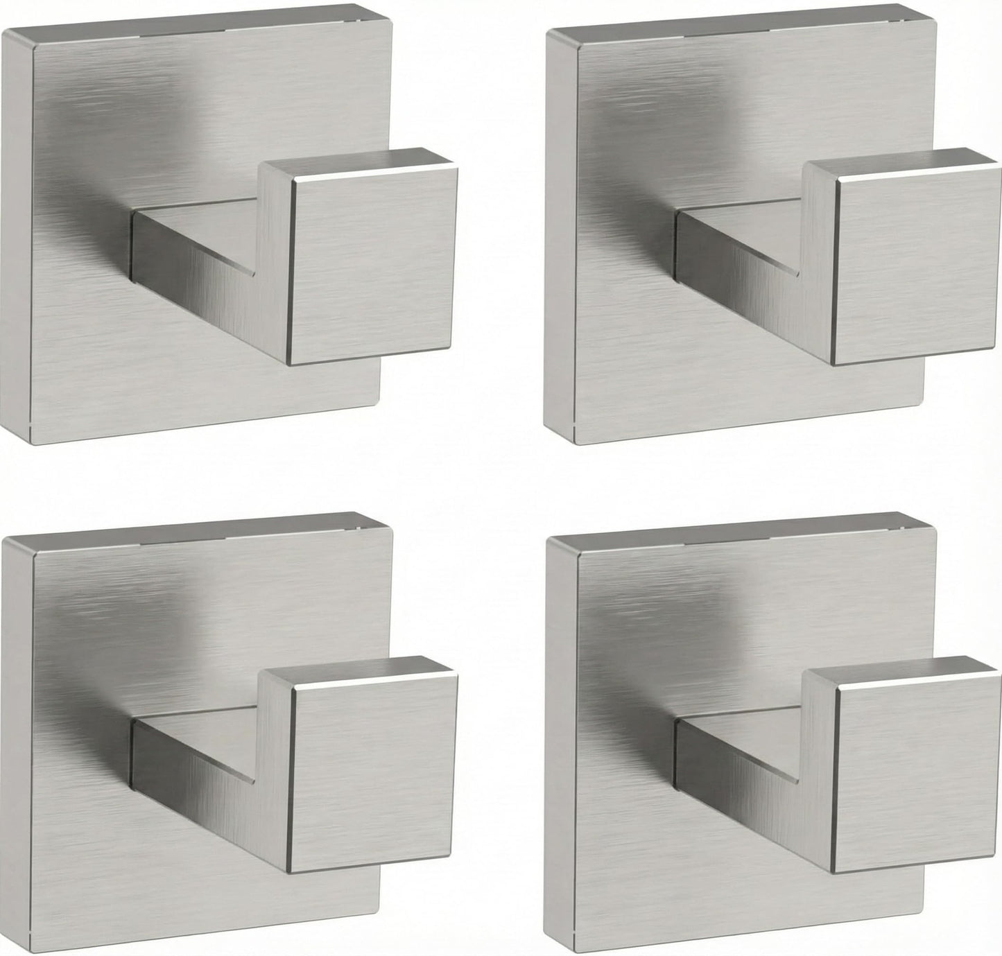 Hiuqixe Towel Hooks for Bathroom 4 Pack, Heavy Duty SUS304 Stainless Steel Robe Hook Wall Mounted, Square Coat Hook Set of 4 for Kitchen Bedroom Hotel Entryway, Brushed Nickel