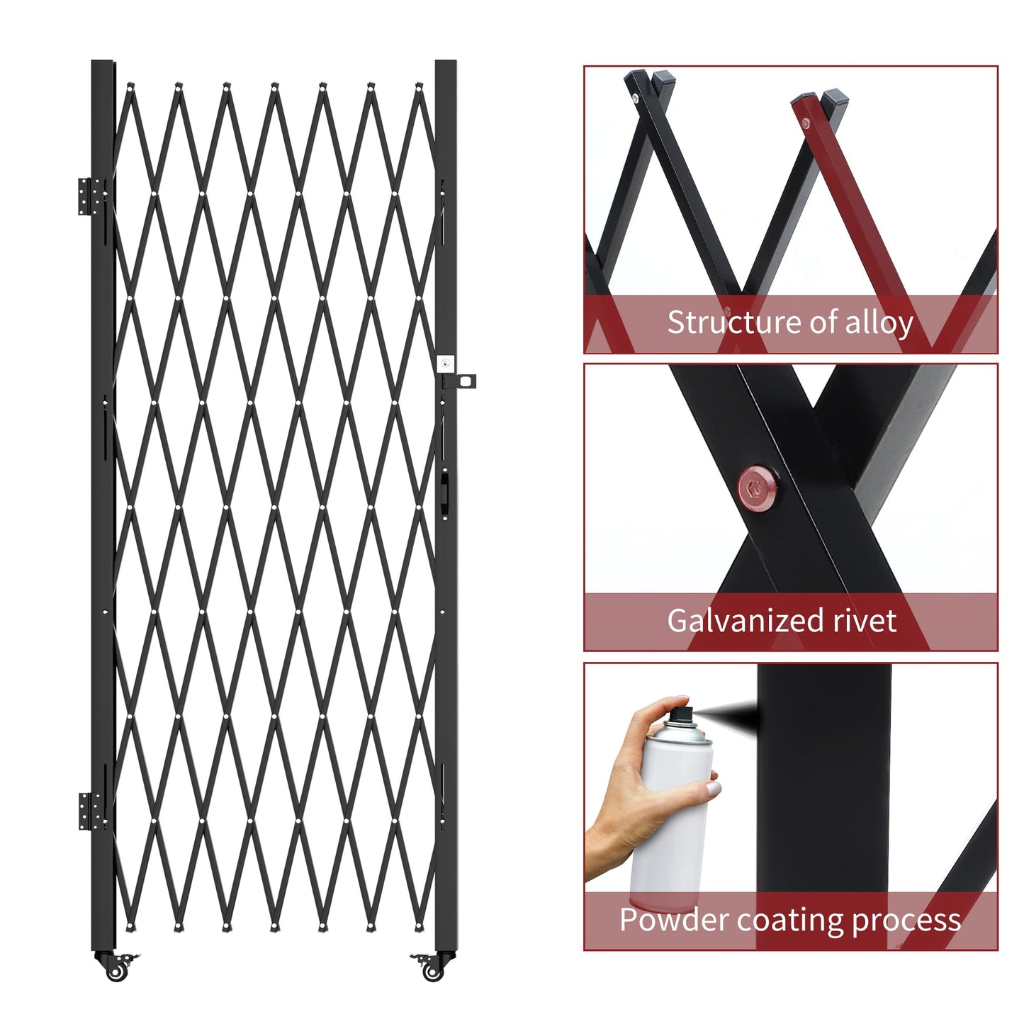 YITAHOME Double Folding Security Gate, 85" H x 150" W Accordion Gate, Flexible Expanding Security Gate, Retractable Fence Metal Safety Gates, 360° Rolling Barricade Gate, Scissor Gate with Padlock