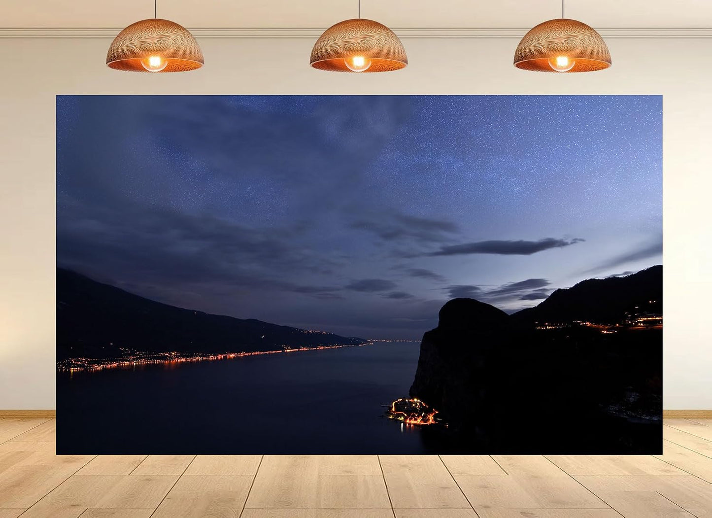 UPXIO 10x8ft Starry Lake Night Backdrop Mountain Lights and Starry Sky Photo Background Tapestry for Landscape