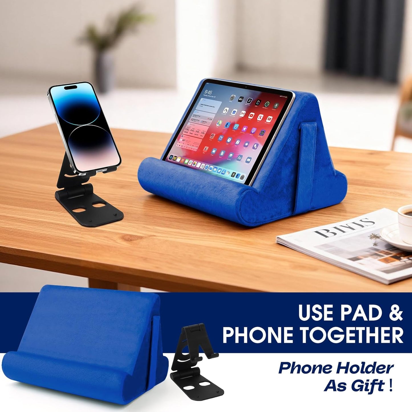Sttargxing Universal Multi-Angle Tablet Holder - Soft Pad Stand with Net Pocket & Phone Stands for Lap, Knee, Sofa