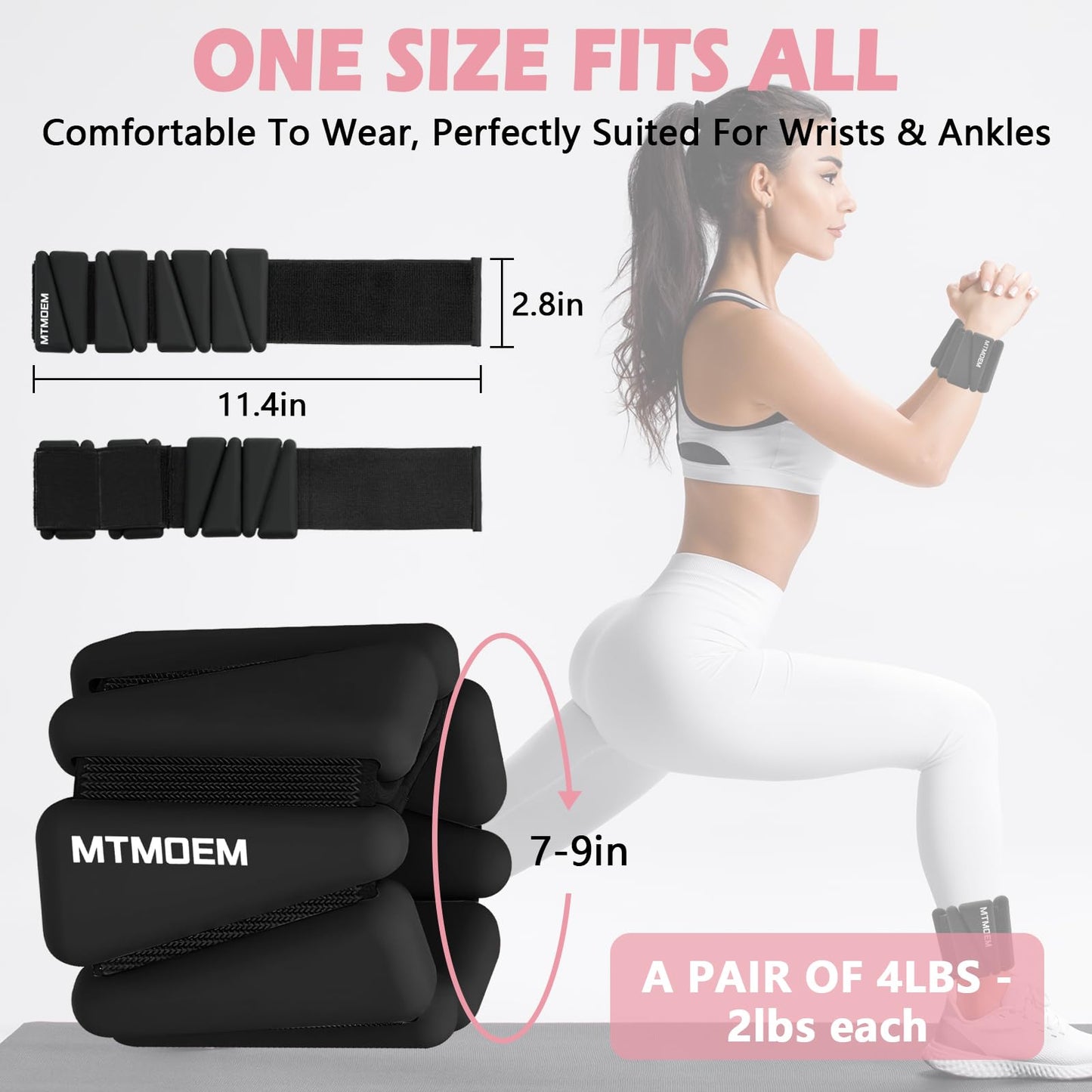 Ankle Weights for Women & Men, Adjustable Wrist & Ankle Weights 2 LB Each for Beginner & Pro, Soft Silicone Weighted Bangle for Walking, Pilates, Yoga, Running, Swimming, Arm & Leg Workouts (Set of 2)