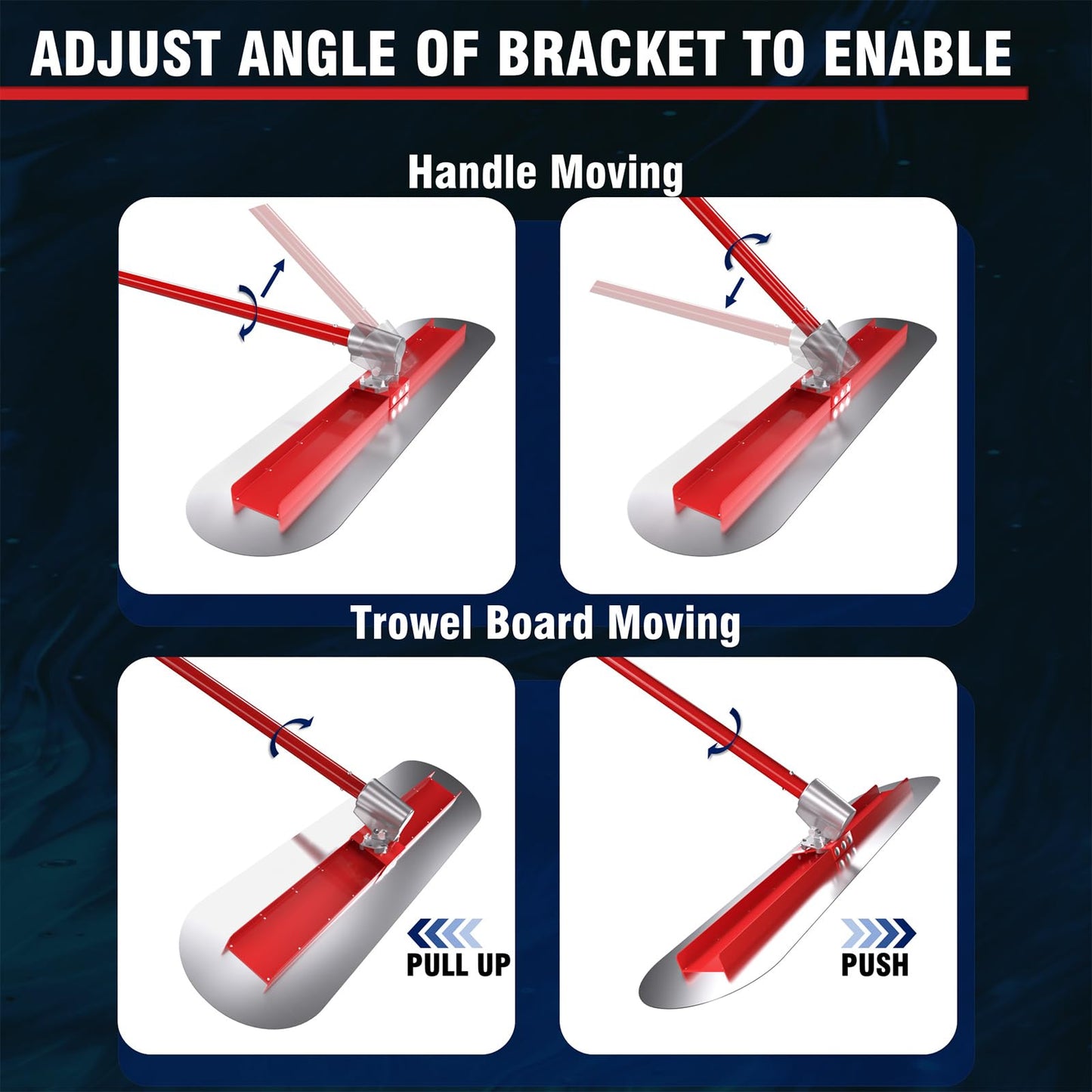 RUPERTOOL Concrete Bull Float Tool Kit with 48x12 inch Round End Fresno Trowel, Stainless Steel Board, 4 Extendable Aluminum Alloy Poles and Tilt Bracket