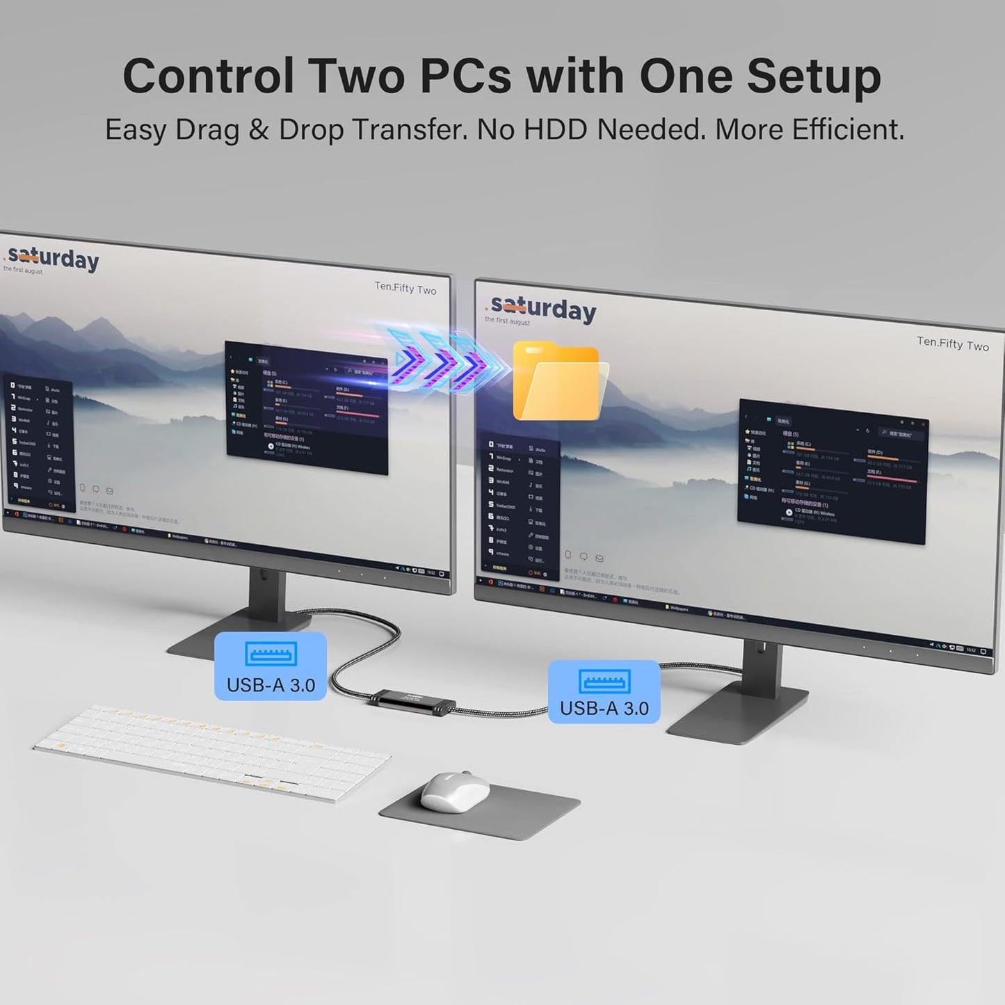 3.0 2 2 Elecan High Speed USB PC to PC Transfer Cable FT for Windows & macOS, USB A to A Direct Data Sync Link Bridge