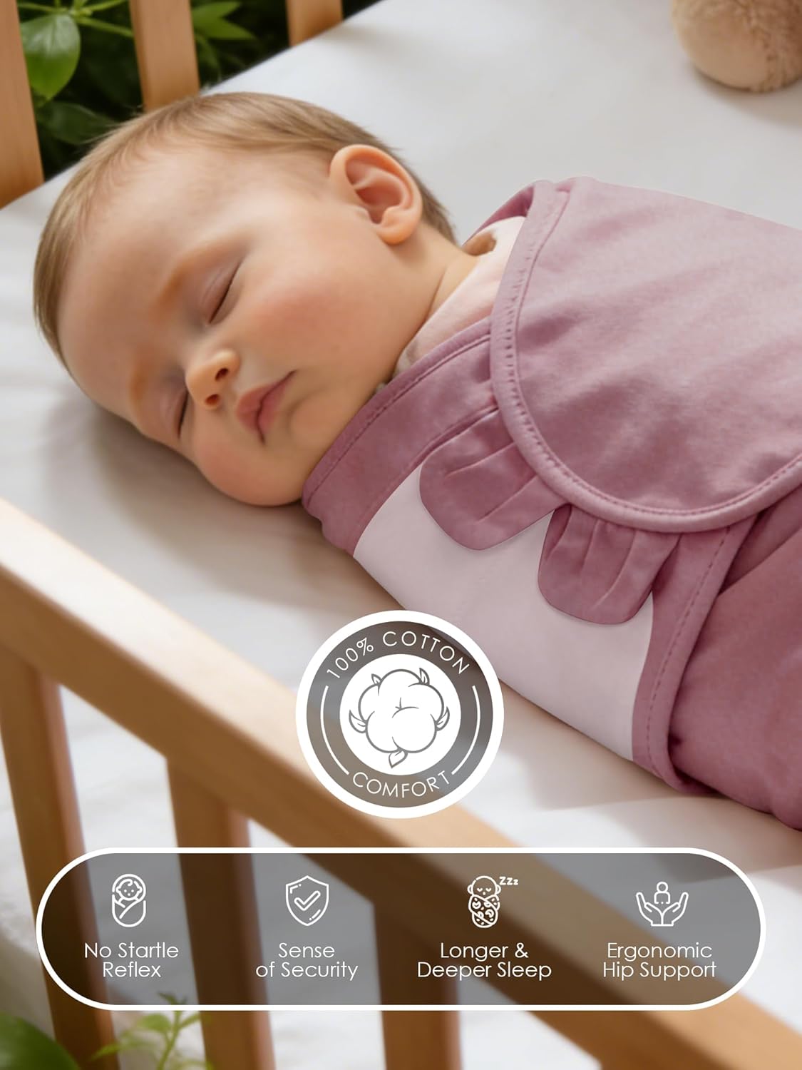 Skiennix Newborn Swaddle Blanket Wrap | Adjustable 100% Cotton Sleep Sack (3-Pack) - Soft & Breathable in Dusty Rose, Pearl & Mauve