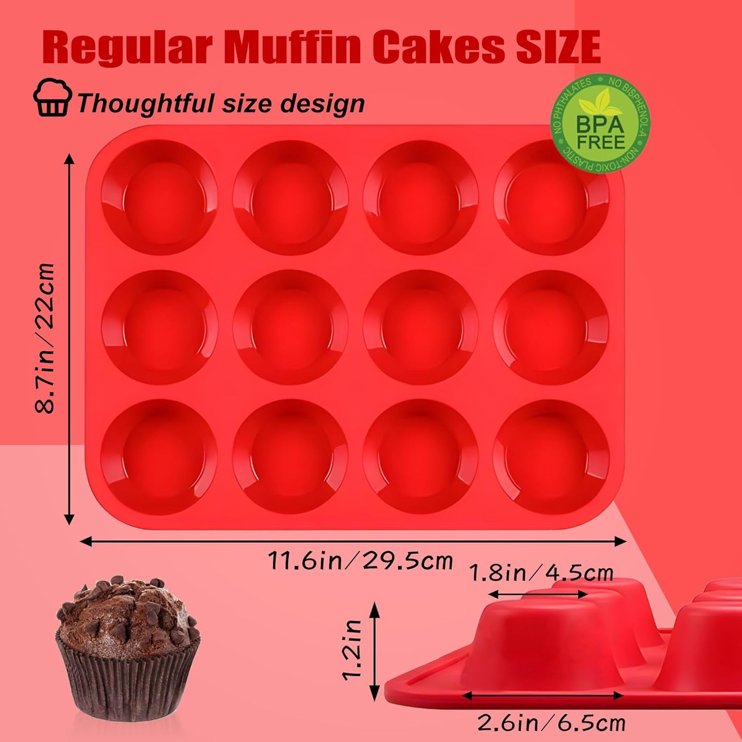 Skiennix Silicone Muffin Pan - 12-Cup Non-Stick Baking Mold | Dishwasher & Microwave Safe