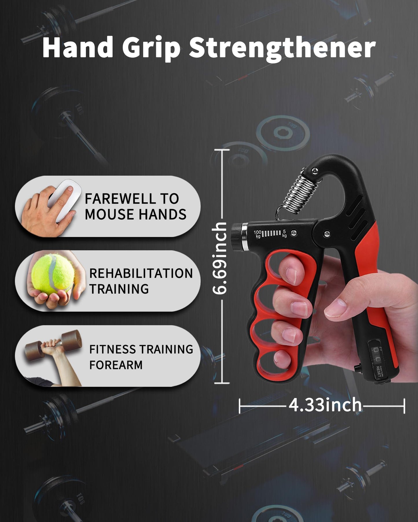 Grip Strength Trainer, Adjustable Hand Gripper 11–220 LBS with Automatic Counter – Ergonomic Forearm Strengthener for Grip Workout & Fitness Training