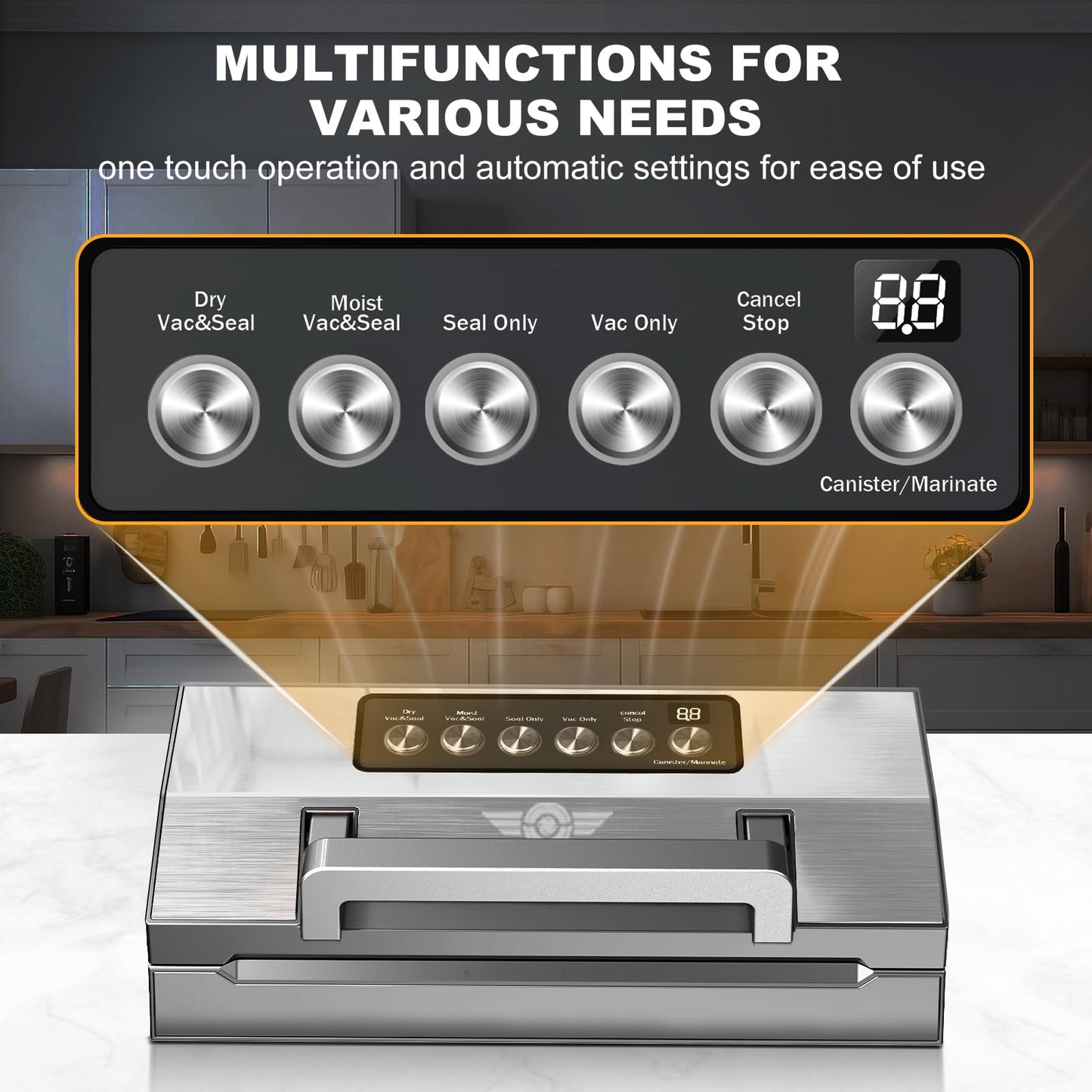 Precision Food Vacuum Sealer Machine, POWOT Fully Automatic Vacuum Sealing System, Commercial Food Vacuum Saver Pro, Double Heat Seal, Easy-Lock Handle, Built-in Cutter&Bag Storage, Hose&Bag Rolls