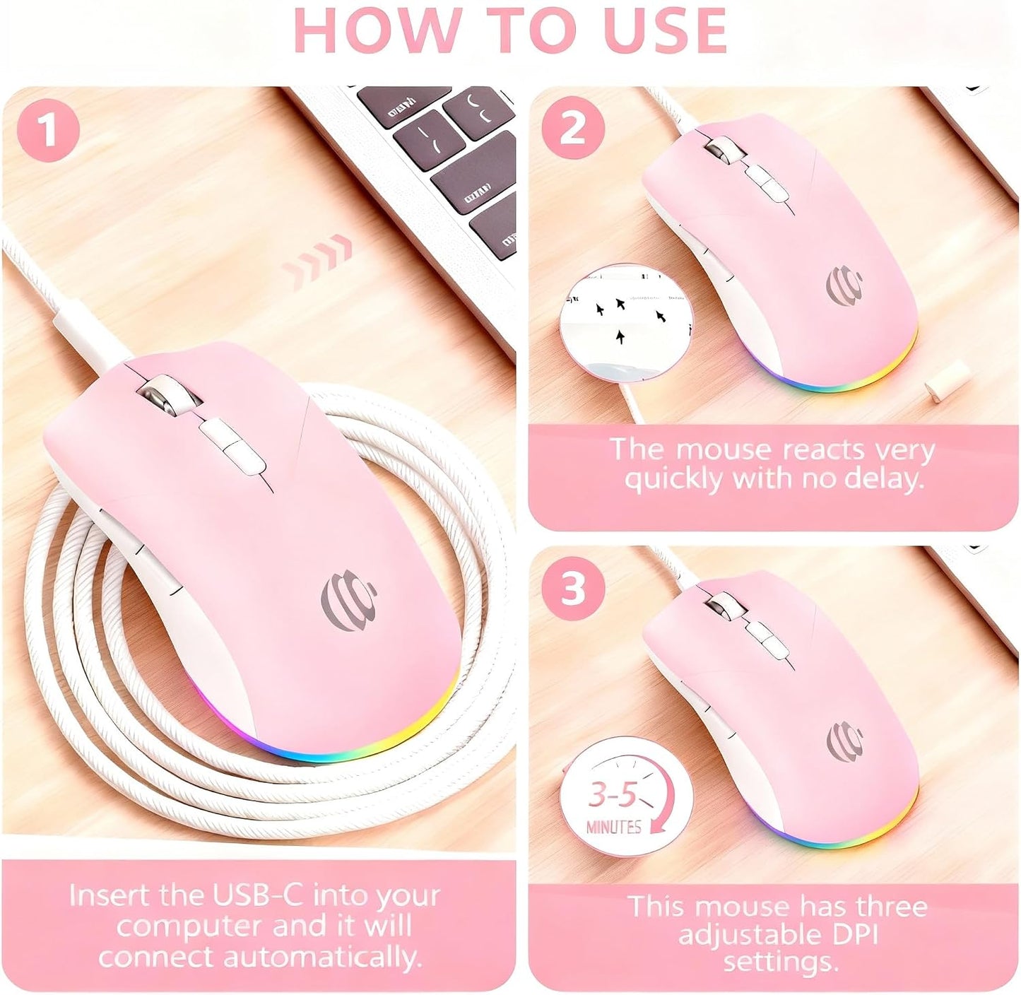 mobiproduct 1600 7 Wired Mouse, USB Computer Mouse DPI Mobile Optical Mouse Ergonomic Design Computer Mice with Cord