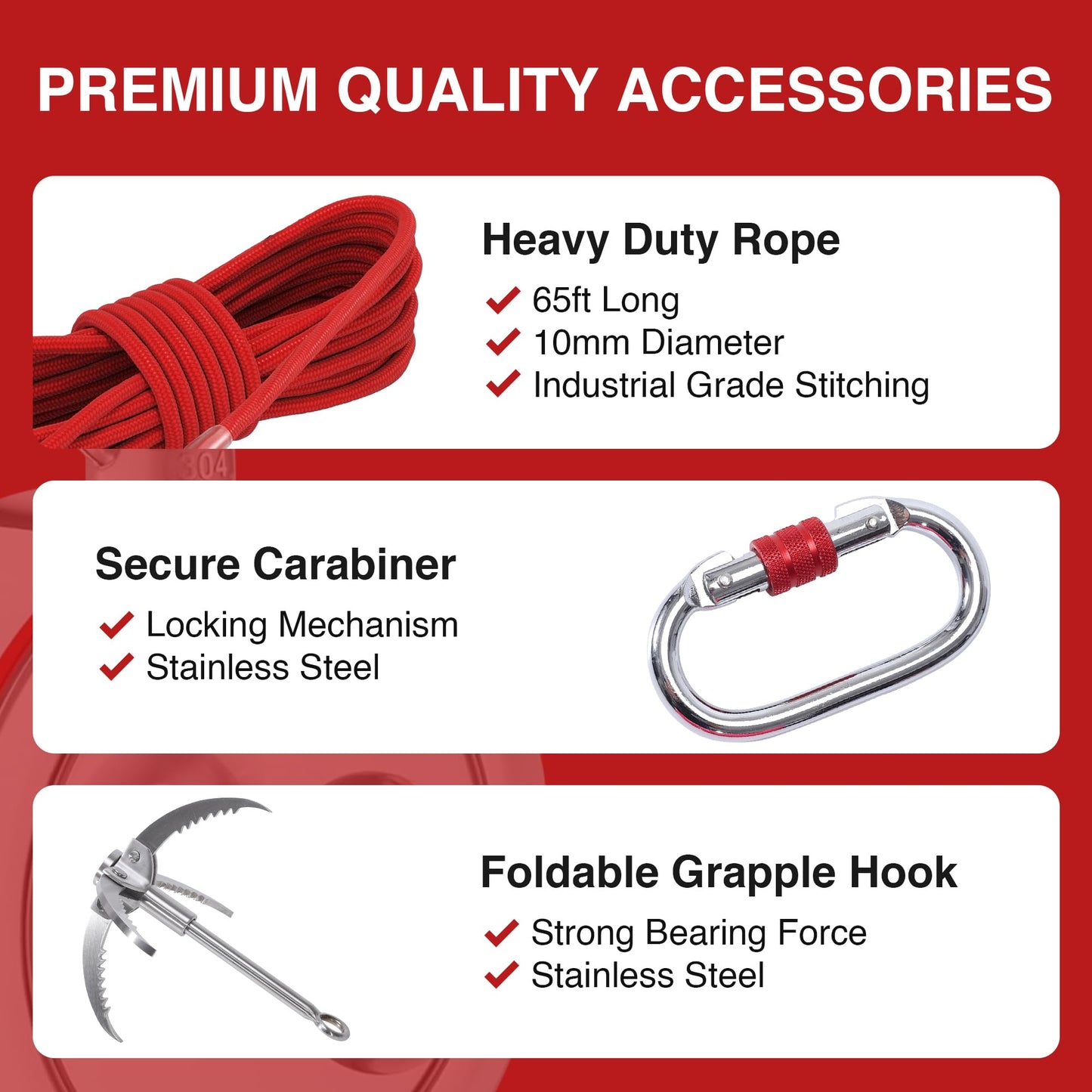 3600LB’s Complete Magnet Fishing Kit | Double Sided Fishing Magnet Kit with Case | Includes Strong Neodymium N52 Magnets, Durable 65ft Rope, Carabiner, Gloves, Grappling Hook & Carry Case