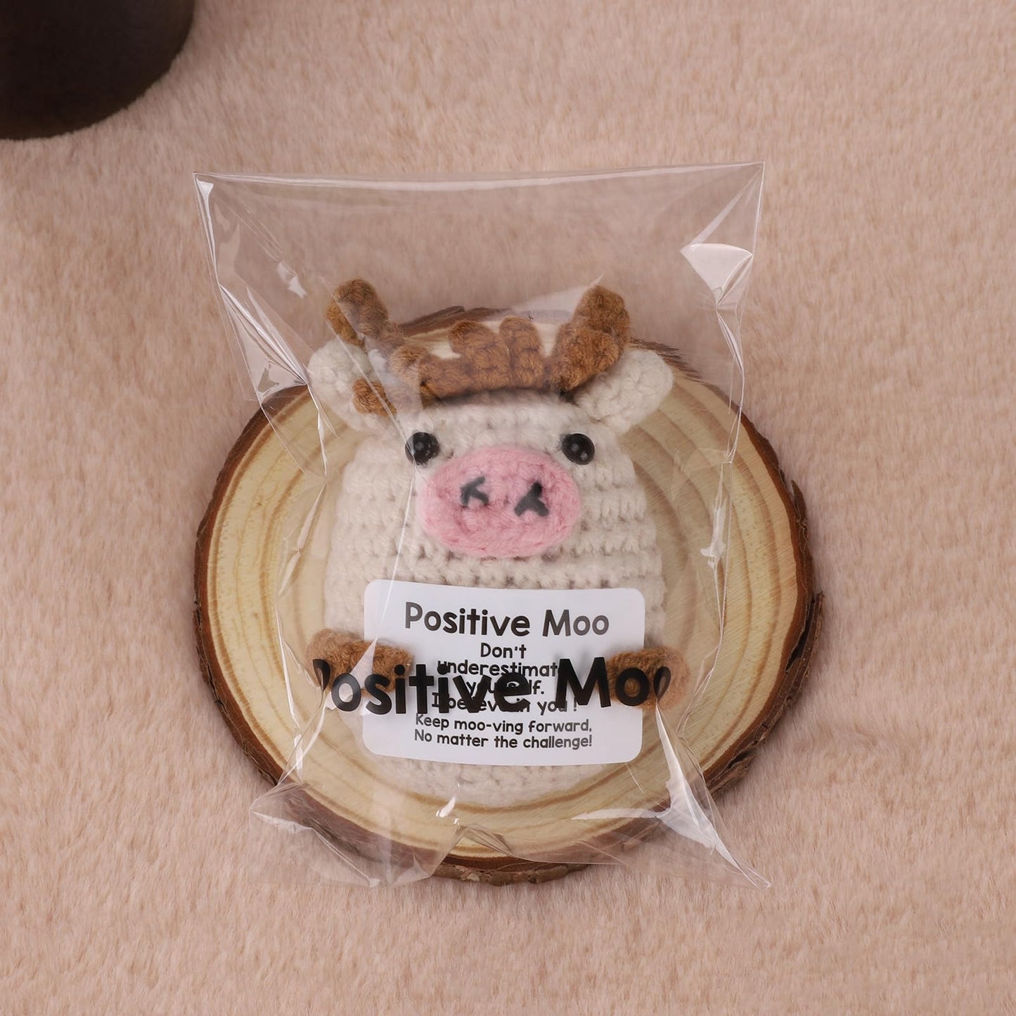 YUEYUQIU Positive Moo Easter Basket Essentials Stuffers for Teens Boy Girl Daughter Son, Easter Gifts for Kids Teenage - Handmade Crochet Cow Emotional Cheer Up Support Birthday Gift for Women Men