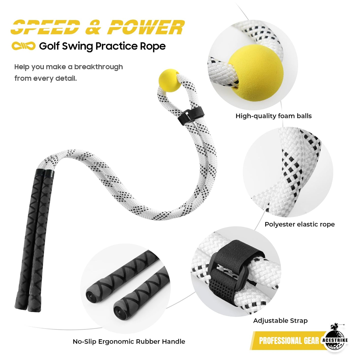 ACESTRIKE Golf Rope Swing Trainer, Golf Tyro Posture Corrector Professional Golf Training Aid, Golf Warm-Up Practice Equipment with Weighted Ball for Golfers of All Levels
