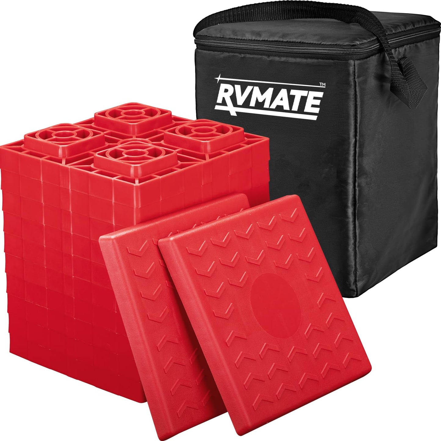 RVMATE RV Leveling Blocks 12 Pack, Heavy Duty Camper Leveling Blocks, Leveling Blocks for RVs, Reduce Trailer Movement, Trailer Leveling Blocks Great for Single and Dual Wheels, Red