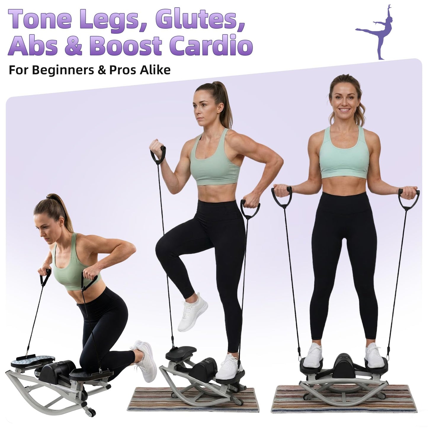 Powants Rock Stepper Side to Side, Rocking Fitness Stepper Home Workout Machine with Resistance Bands for Full Body Workout (Black-Grey)