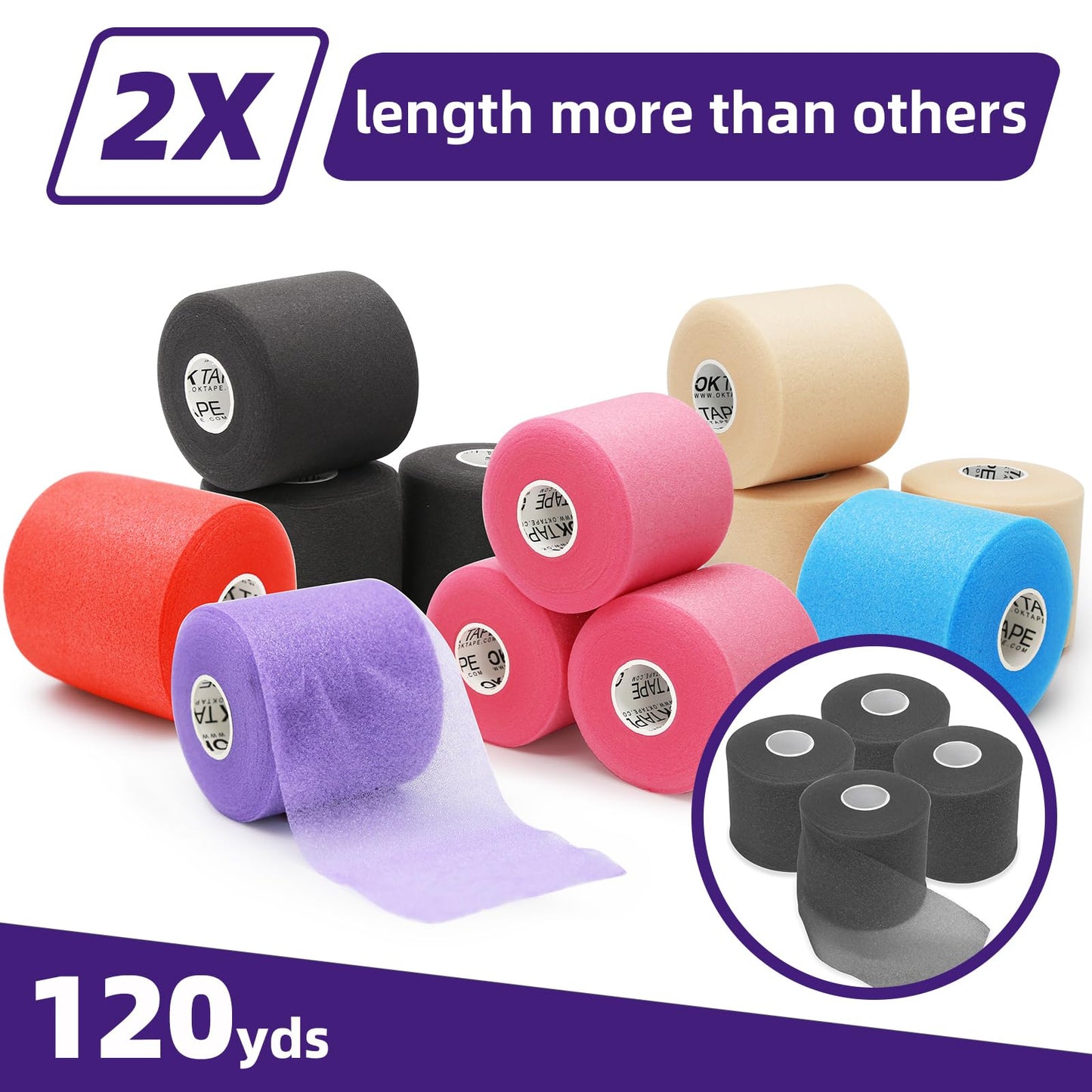 OK TAPE Pre Wrap Tape (4-Rolls, 120 Yards) - Athletic Foam Underwrap for Sports, Protect for Ankles Wrists Hands and Knees, 2.75 Inches - Purple